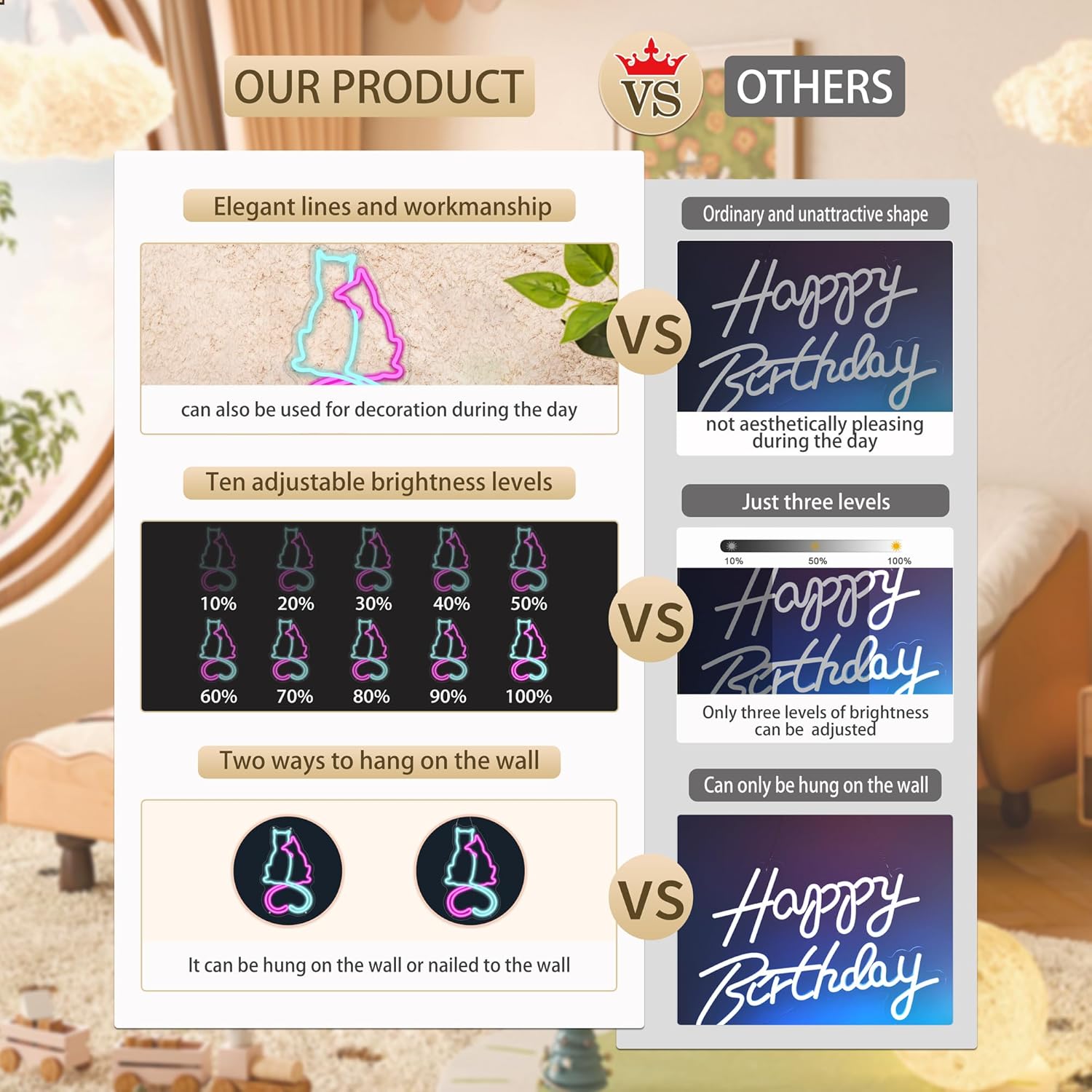 Two Cat Neon Signs for Wall Decor, Love Cat Neon Lights Signs for Room Decor, Cute Led Light Up Sign with USB Powered for Girls, Bedroom, Home Decoration - Image 7