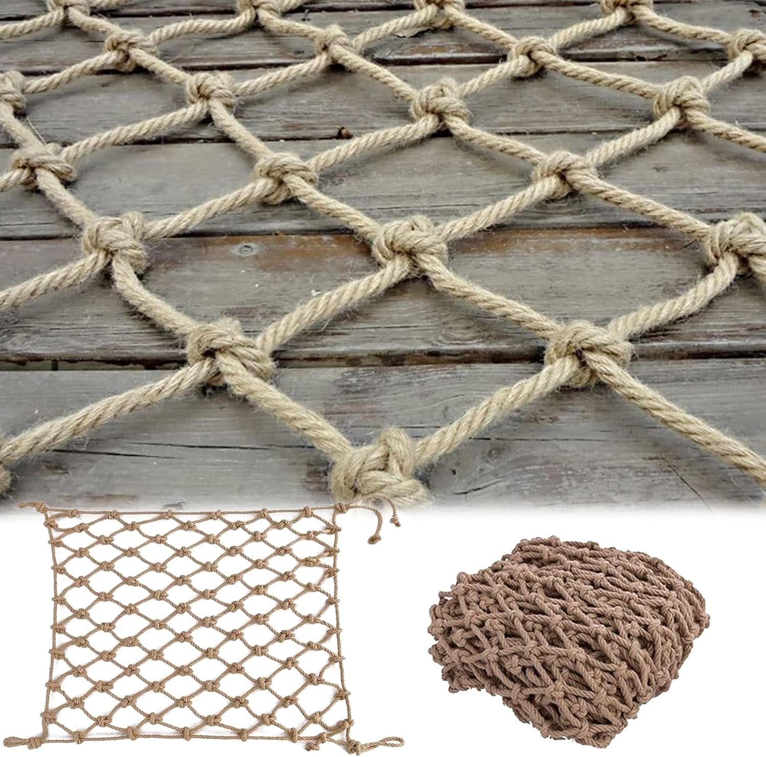 Robustes Kletternetz aus Hanf für Kinder – 90 x 60 cm (3 x 20 Fuß) – Spielzubehör für Baumhäuser, Schaukeln, Kletterwände (drinnen/draußen), Hängematten, Spielplatz – für mehr Spaß und Siche