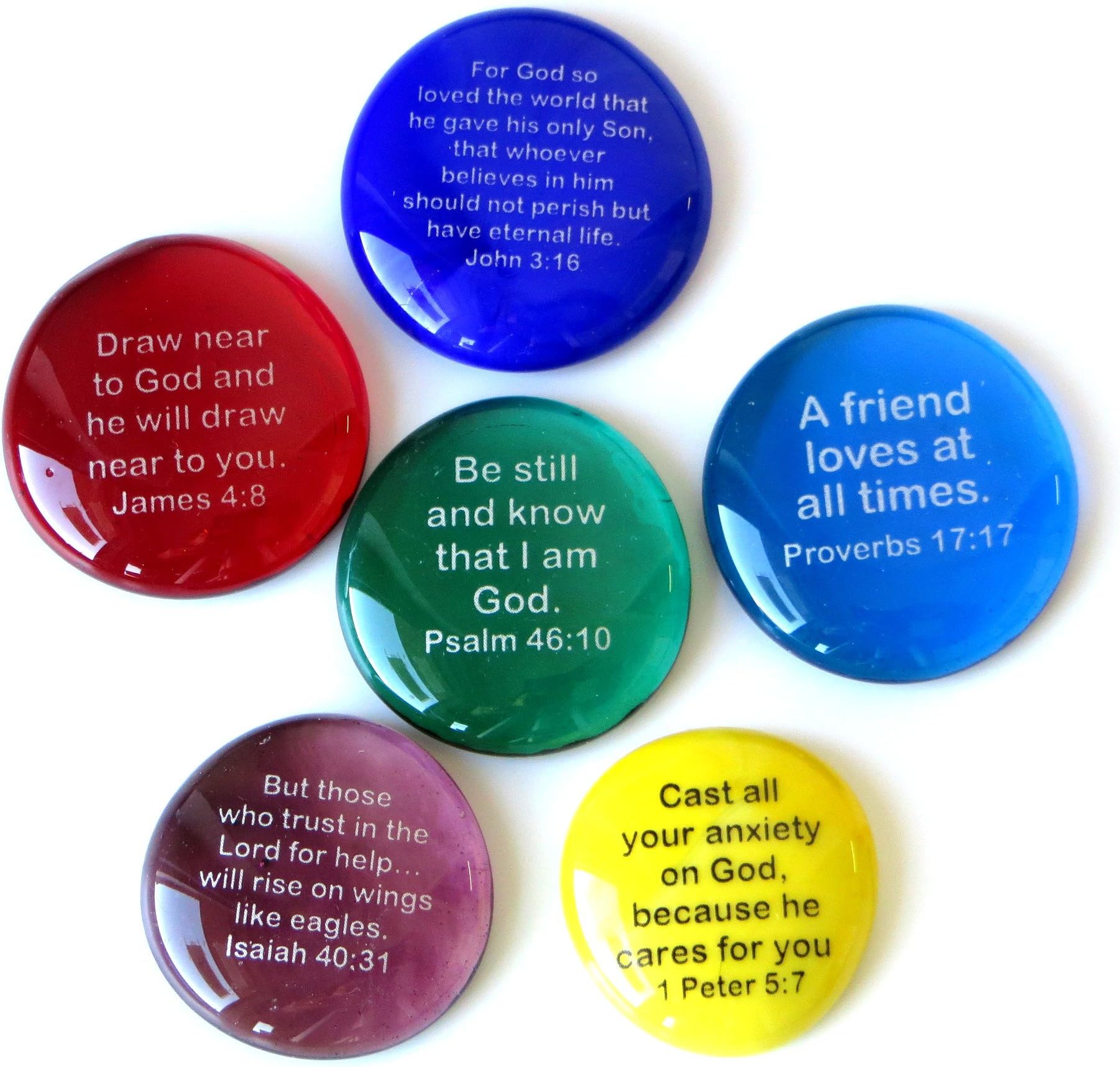 Lifeforce Glass Scripture Glass Stones, Six of Your Favorite Inspiring Bible Verses on Translucent and Opaque Rocks Set I.