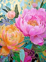 Golden Peony Dreams - 1000 Piece Jigsaw Puzzle for Adults | Vibrant Mosaic-Inspired Artwork with Gold Leaf Details | Premium Quality