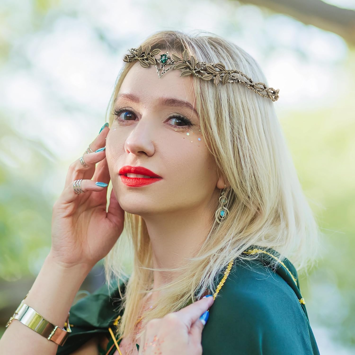 Vintage Fairy Leaf Crown - Medieval Viking Crystal Headwear for Women Men Renaissance Halloween Cosplay Party Prom