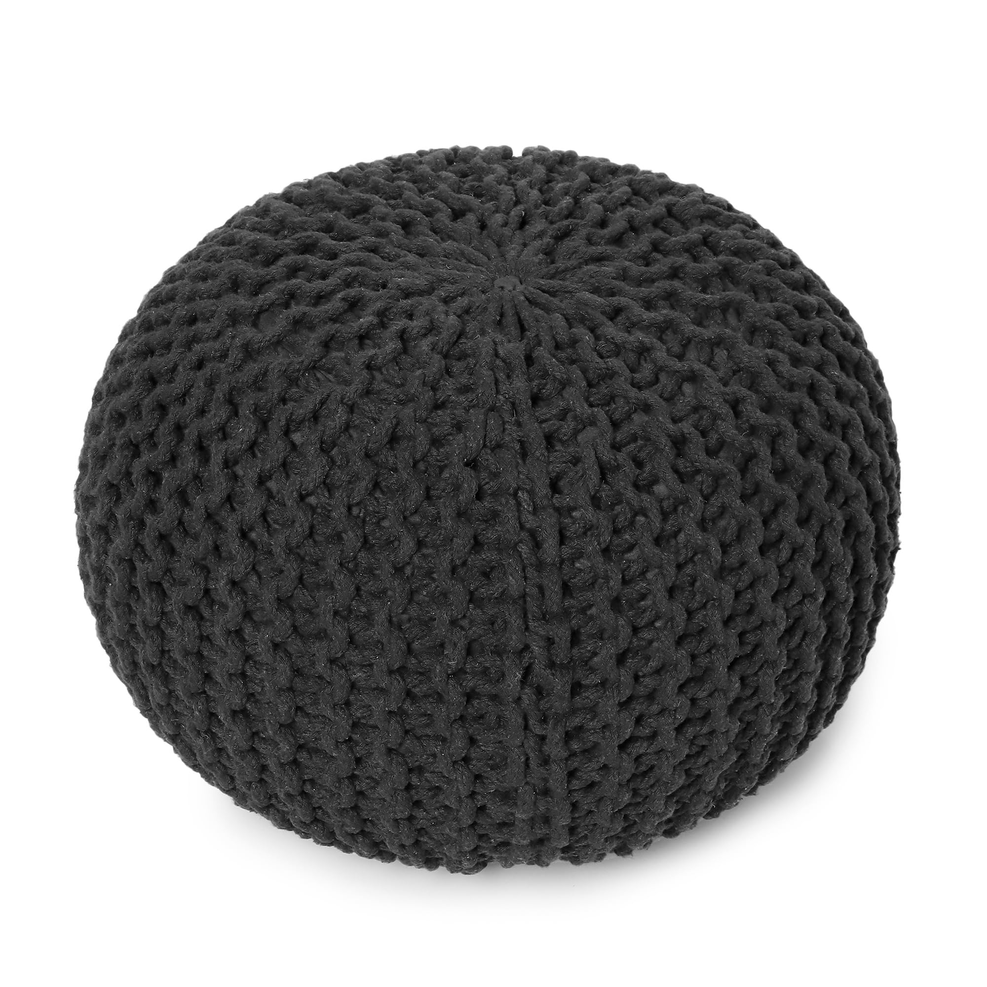 REDEARTH Round Pouf Foot Stool Ottoman - Cotton Hand Knitted Dori Pouffe - Cord Boho Home Décor - Stuffed Cable Poof for Living Room - Bedroom (19.5"