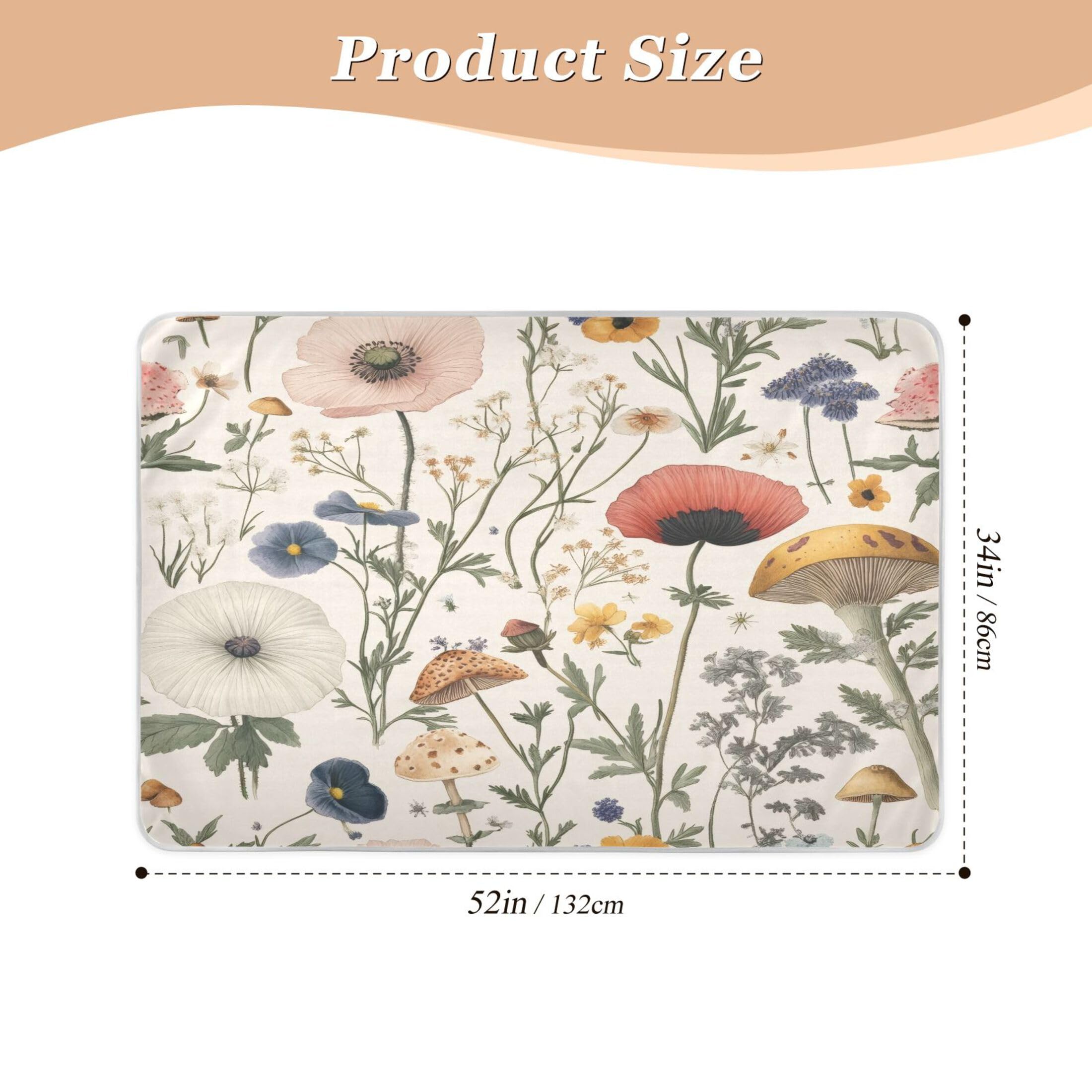 Takiito Florals Bed Pad Reusable Bed Underpad Washable Waterproof Leak-Proof Quick Dry Incontinence Pee Pad for Toddlers Kids Adults Pets 34x52 in