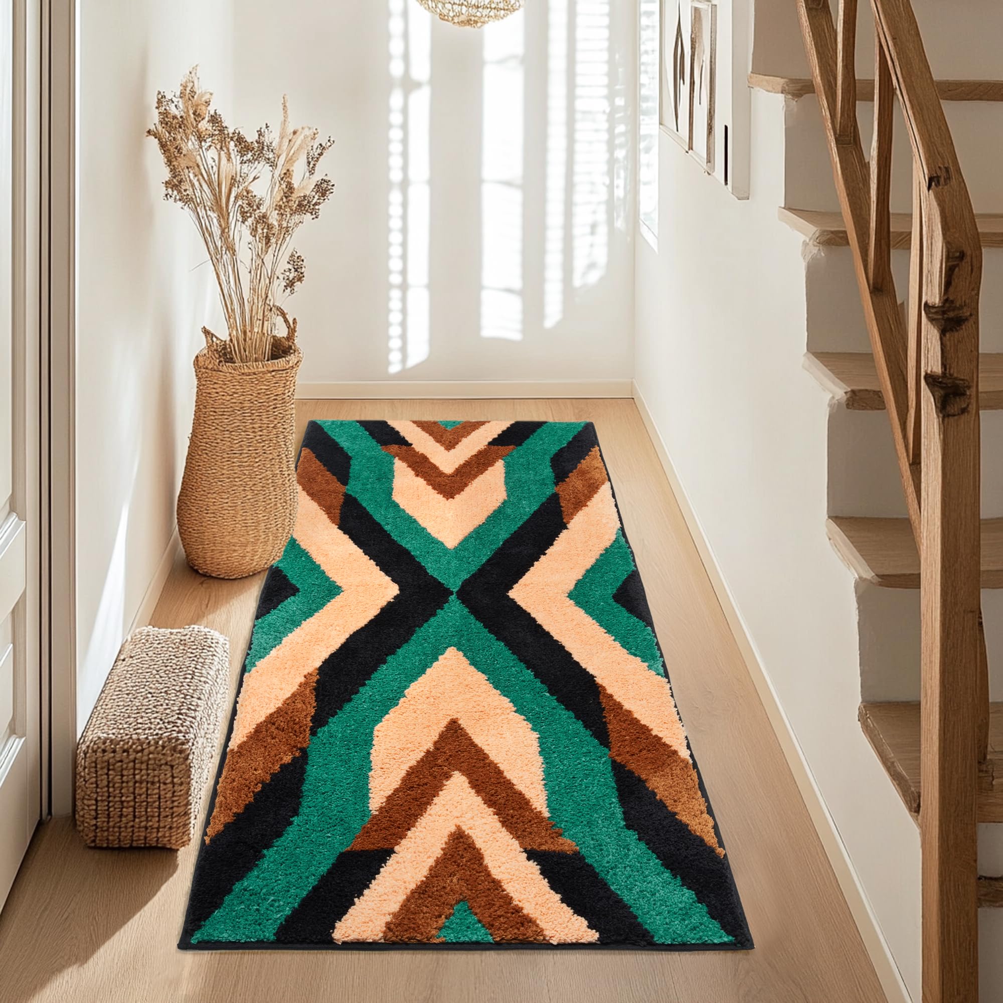 Tyrot Boho Long Bathroom Rugs Runner Non Slip Washable Western Aztec Bath Mats Rugs for Bathroom Hallway Plush Soft Absorbent Farmhouse Carpet for