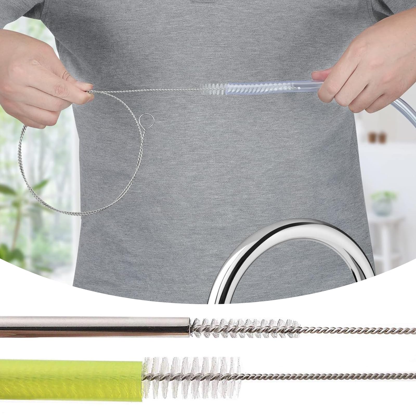 Cepillo De Limpieza Flexible 100 Cm con Nylon para Botellas, Vasos y Tubos - 2 Piezas