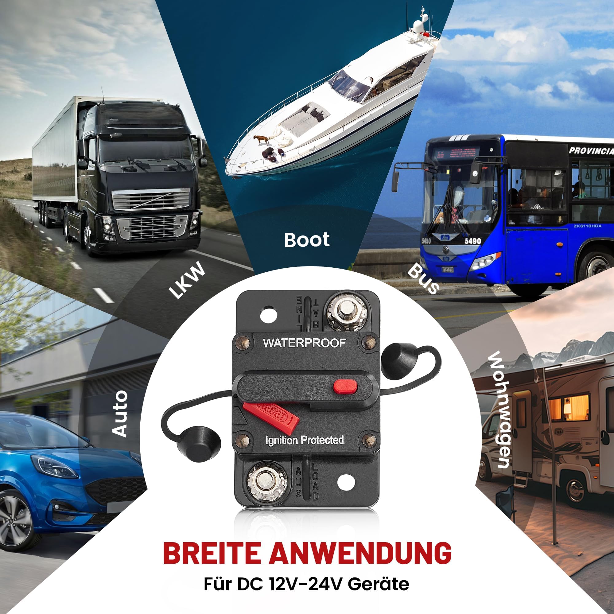 RED WOLF 250A Auto Schutzschalter DC 12V-24V - Manueller Reset Sicherung