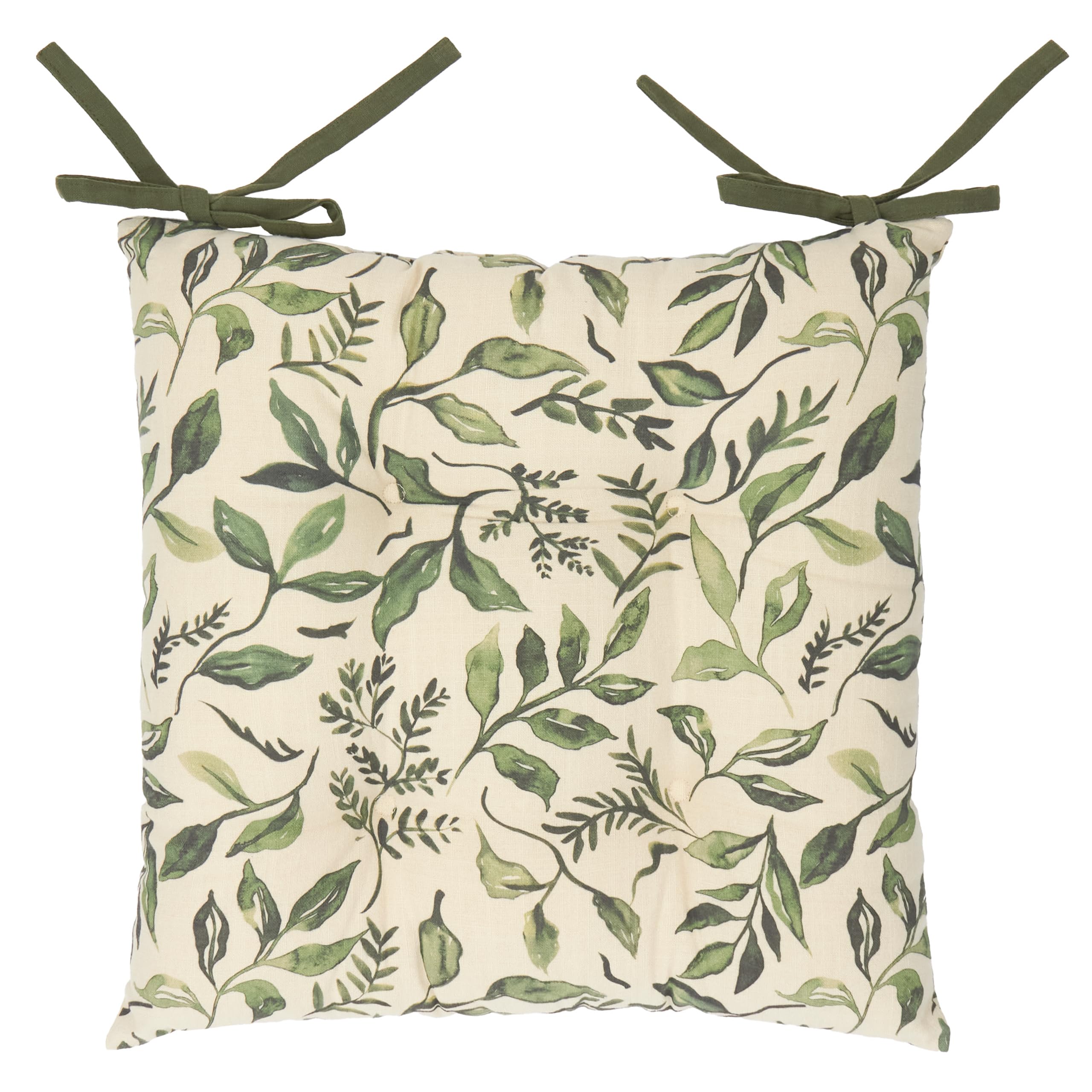 furn. Wylder Herb Garden Seat Pads – Pack of 2 – Reversible Botanical Nature Slub Cotton Tie Chair Cushions (Green – 40x40cm)