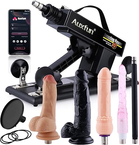 Máquina sexual, máquina de consolador automático AUXFUN con control de aplicación Bluetooth, conector 3XLR con consolador y accesorios de ventosa,