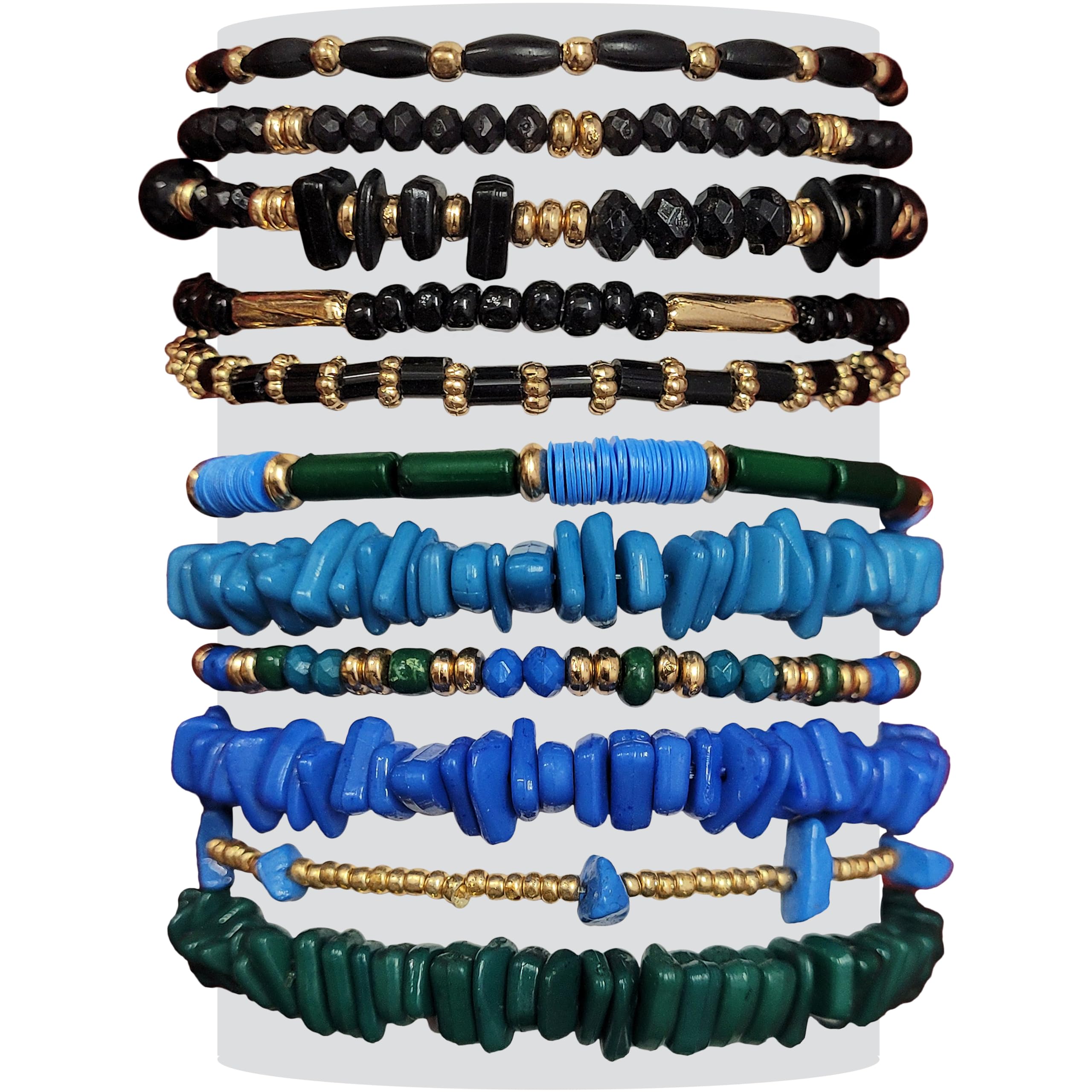 See full amazon price history chart for INDIKONB Bohemian Bracelets - Set of 11 Plastic Beaded Bracelets for Women - Black, Blue, and Green - 7 Inch Elastic Bracelet INDIKONB Bohemian Bracelets - Set of 11 Plastic Beaded Bracelets for Women - Black, Blue, and Green - 7 Inch Elastic Bracelet (B0CY4T935K) Amazon Price History, Amazon Price Tracker