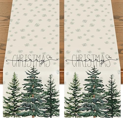 Miniatura 8 de Artoid Mode Camino de mesa de Navidad con copos de nieve de pino beige, decoración de mesa de comedor para decoración de fiesta del hogar, 13 x 108