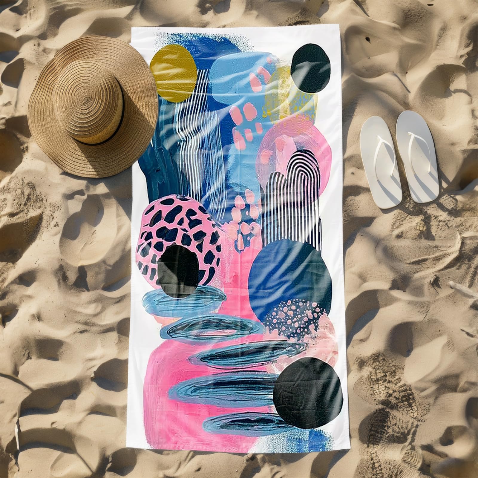 Genérico Toalla Playa 90X180 Azul Rosa Negro Abstracto Grande Toallas de Playa Microfibra Ligera Secado Rápido Sin Arena para Mujer Hombre Viajes Vacaciones Natación Camping
