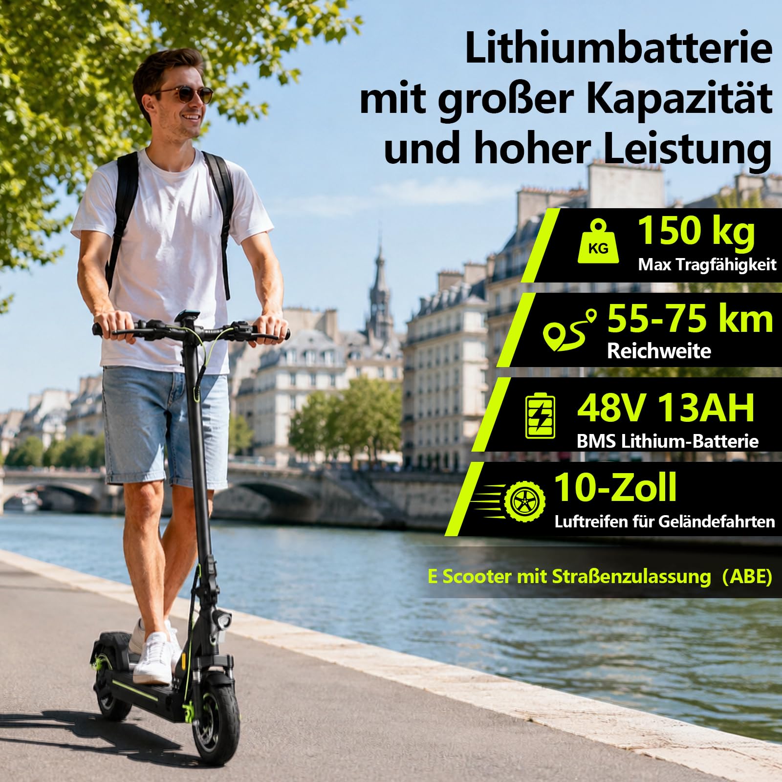 E Scooter mit Straßenzulassung D-Serie, 55-100 km Reichweite, 500W Motor