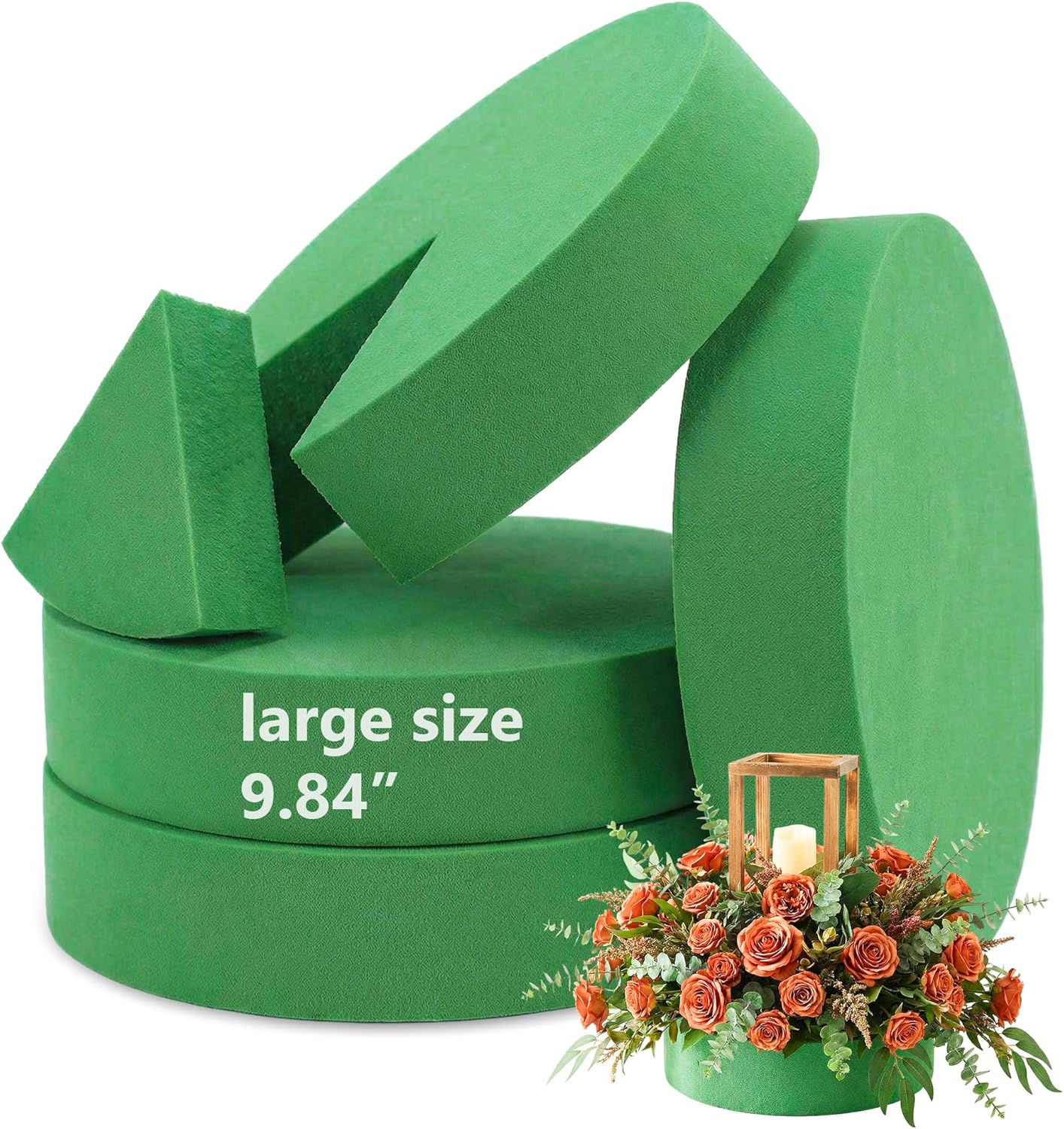 Pack of 4 Round Floral Foam,Dry and Wet Green Flower Foam for Flower Arrangements Supplies,Floral Foam Blocks for Fresh and Artificial Flowers,Green Florist Foam Styrofoam (9.84 Inch)