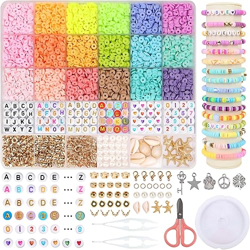 Miniatura 1 de QUEFE 5400 cuentas de arcilla para hacer pulseras, kit de cuentas de arcilla polimérica de 18 colores, kit de fabricación de joyas con cuentas
