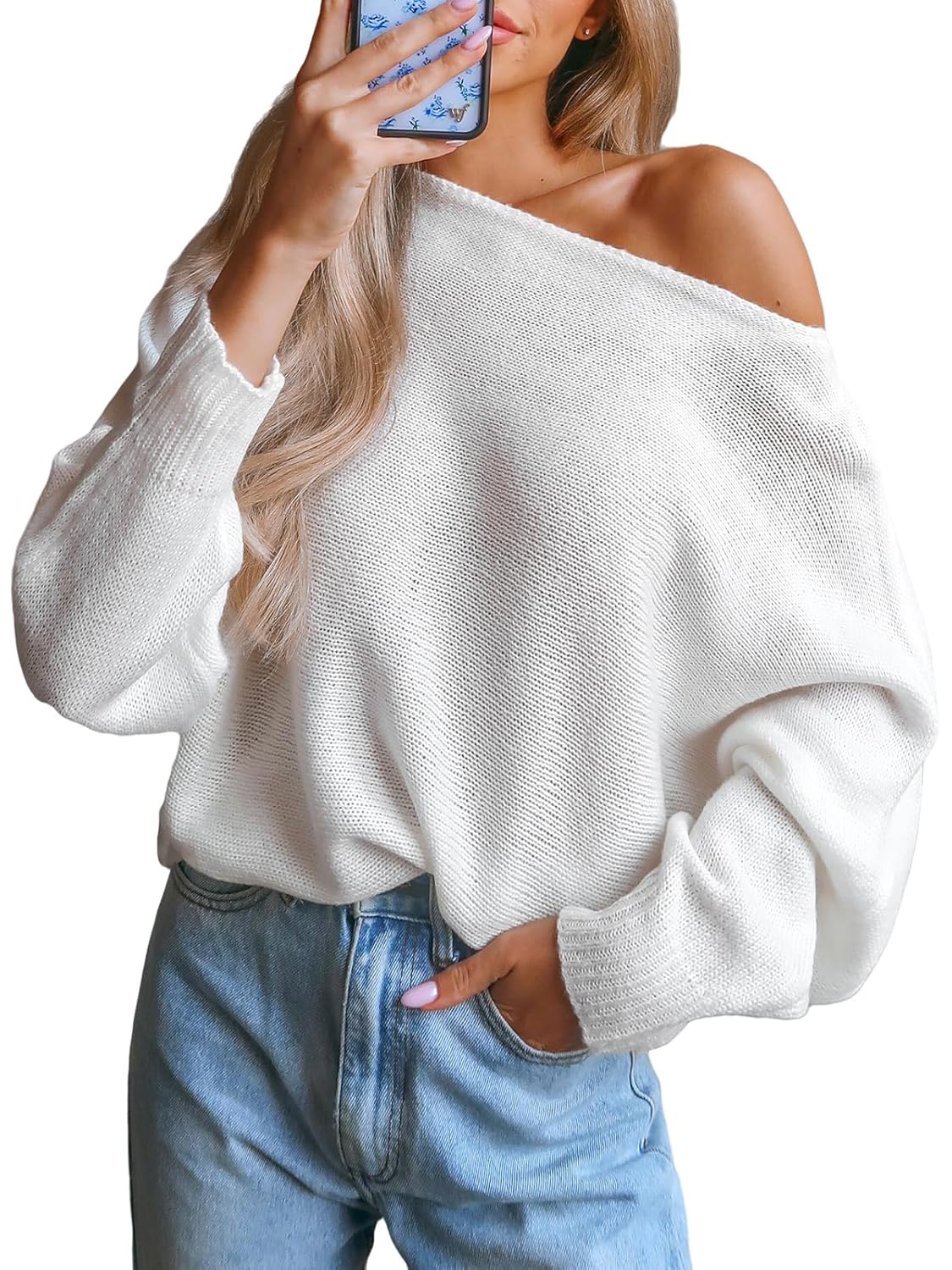 CUPSHE Womens Off The Shoulder Sweaters Long Sleeve Lightweight Knit Casual Pullover Sweater Tops