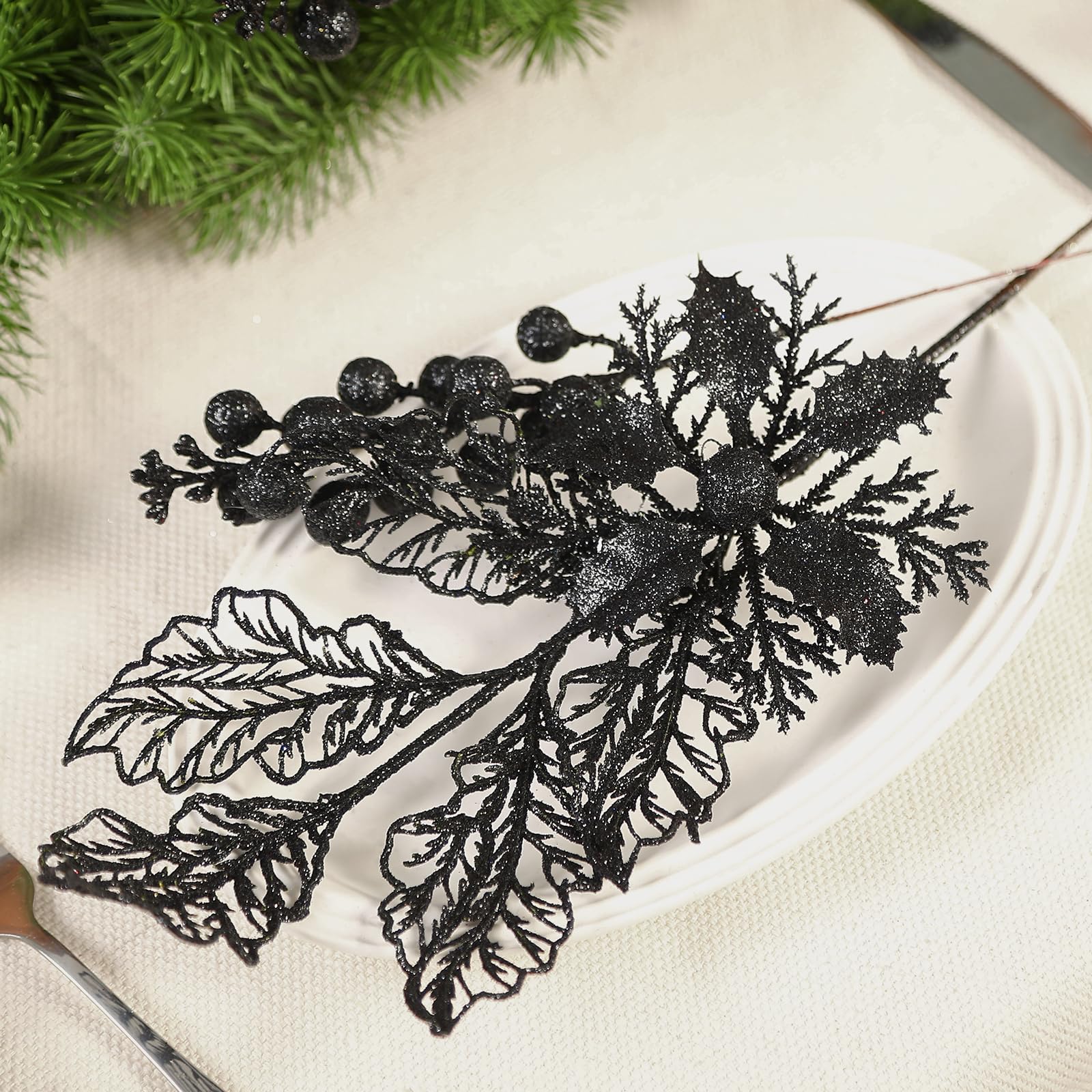 Alupssuc Künstliche Ilex-Beerenzweige und Stechpalmenblätter, Weihnachtsdekoration, künstliche Beeren, Stiele für Baum, Girlande, Kranz, künstliche Weihnachtsdekoration, für drinnen und draußen,