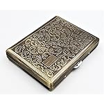 Retro Cigarette Case Victorian Style Metal Holder for Regular, King and 100\'s Size Credit Card Holder Pocket Security Wallet, Large Antique Brass Boteh Design (Flo-L100AB, Antique Brass)