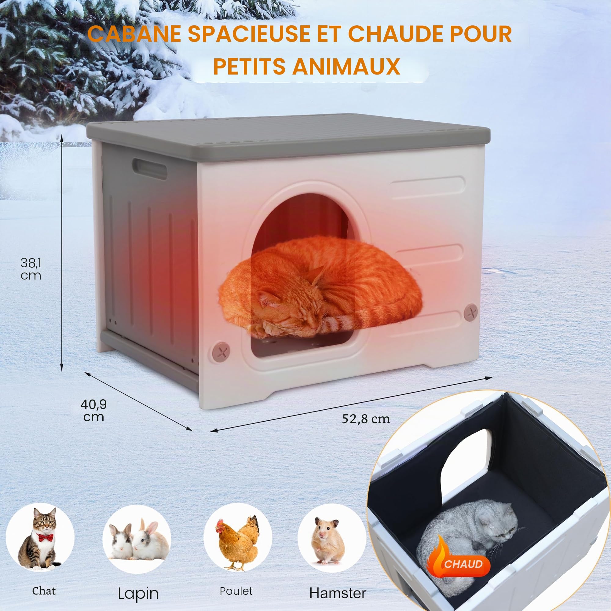 Maison pour Chat en Plastique, Isolée et Résistante aux Intempéries