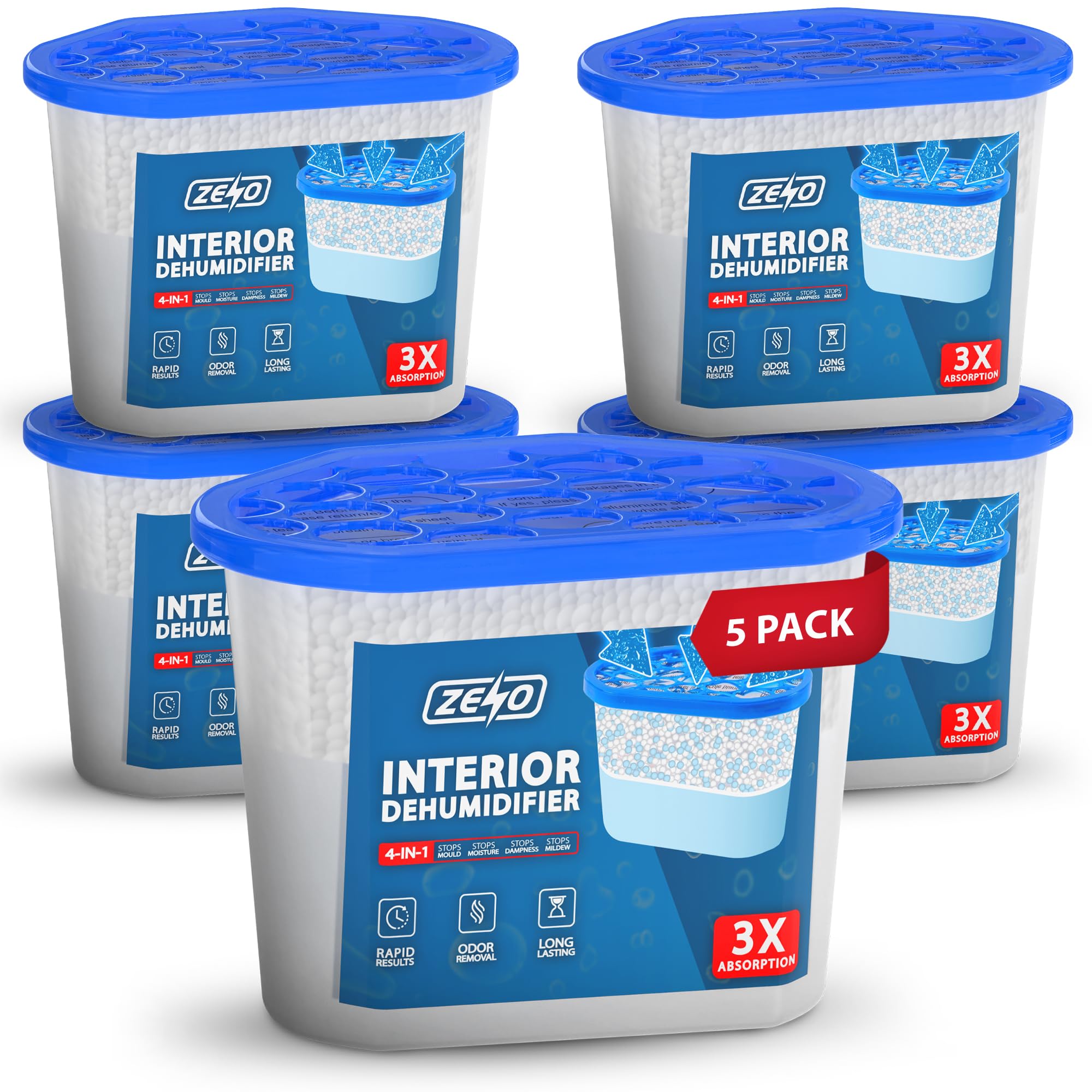 ZENO Disposable Dehumidifier 500ml | Moisture Absorber Dehumidifiers for Damp, Mould, Moisture in Home, Kitchen, Wardrobe, Bedroom, Caravan | Dehumidifiers Disposable | Damp Absorber (5 Pack)