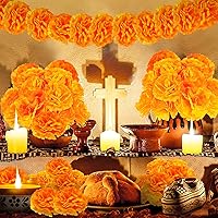 Vista 5 de CCINEE 50 piezas de flores de caléndula artificiales de seda a granel, flores de caléndula con tallo de caléndula falsas flores para bricolaje