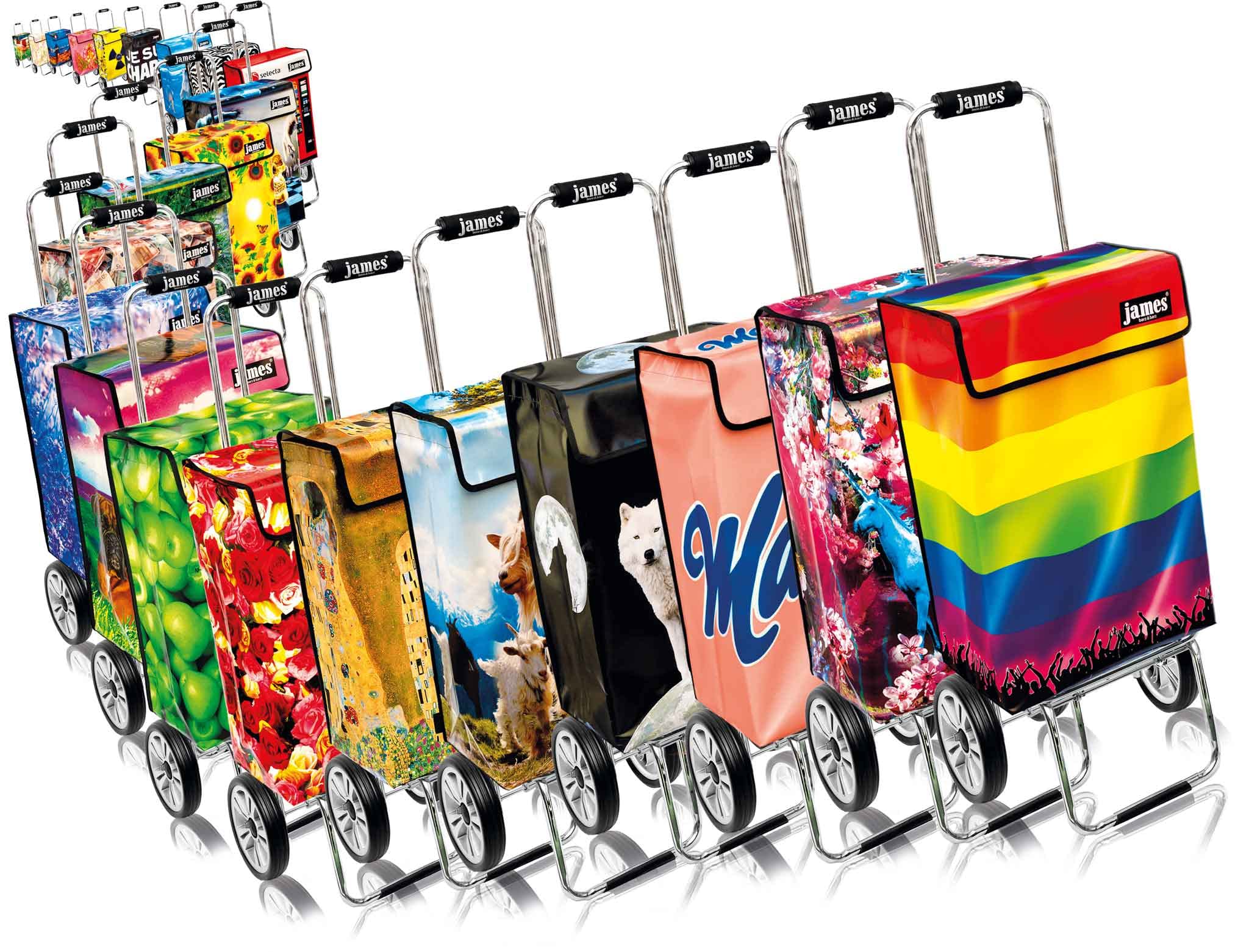 James® Einkaufstrolley „Luise“, 100 Designs, 6 Fahrgestell-Varianten, Gewebeplane, moderner Shopping Lifestyle, bunter Einkaufswagen, Cooler Hackenporsche, original Made in Vienna