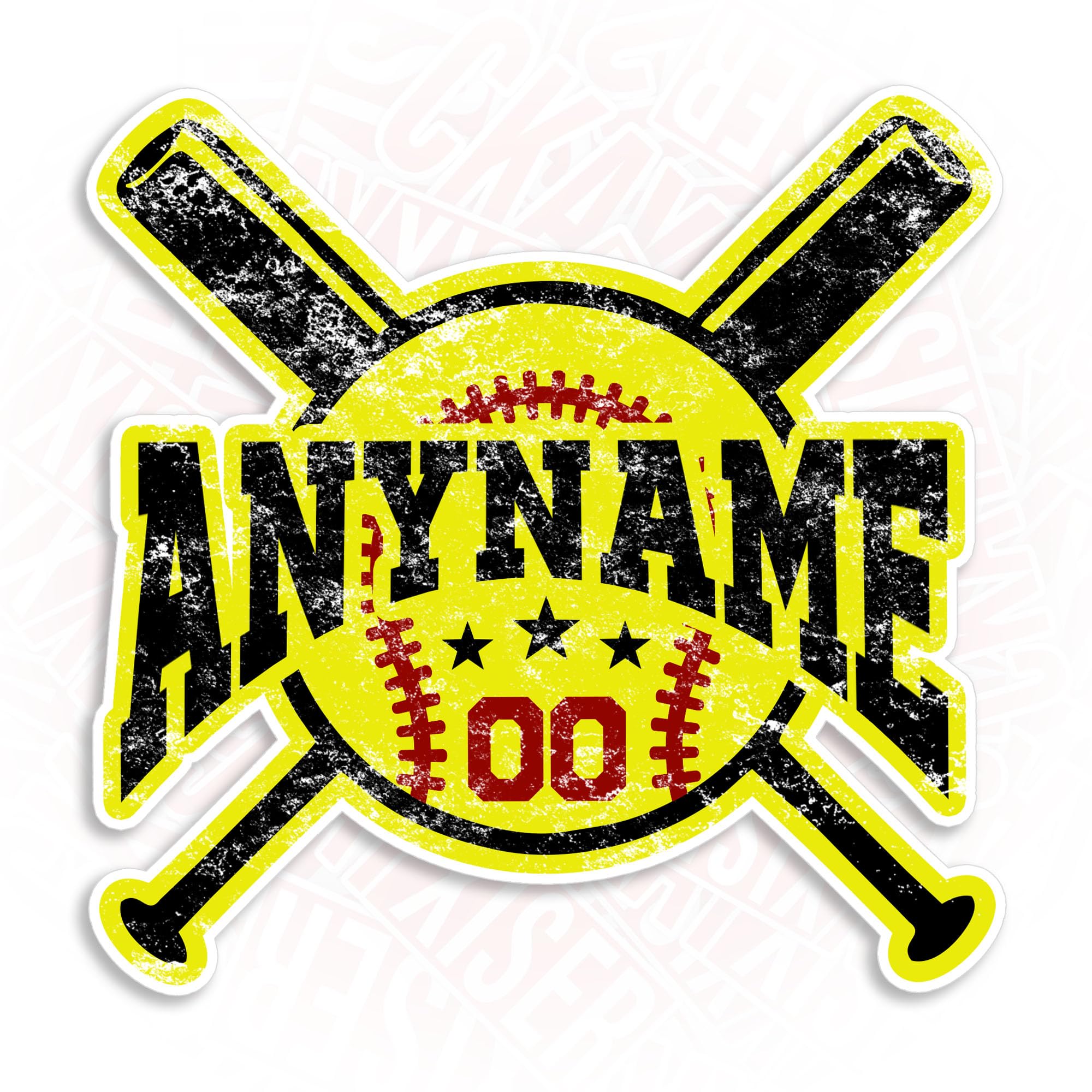 Custom Name Softball Sticker Personalized Softball Baseball Name Number Kids Sports Team Waterproof Die-Cut Vinyl Laptop, Water Bottle Sticker, Funny