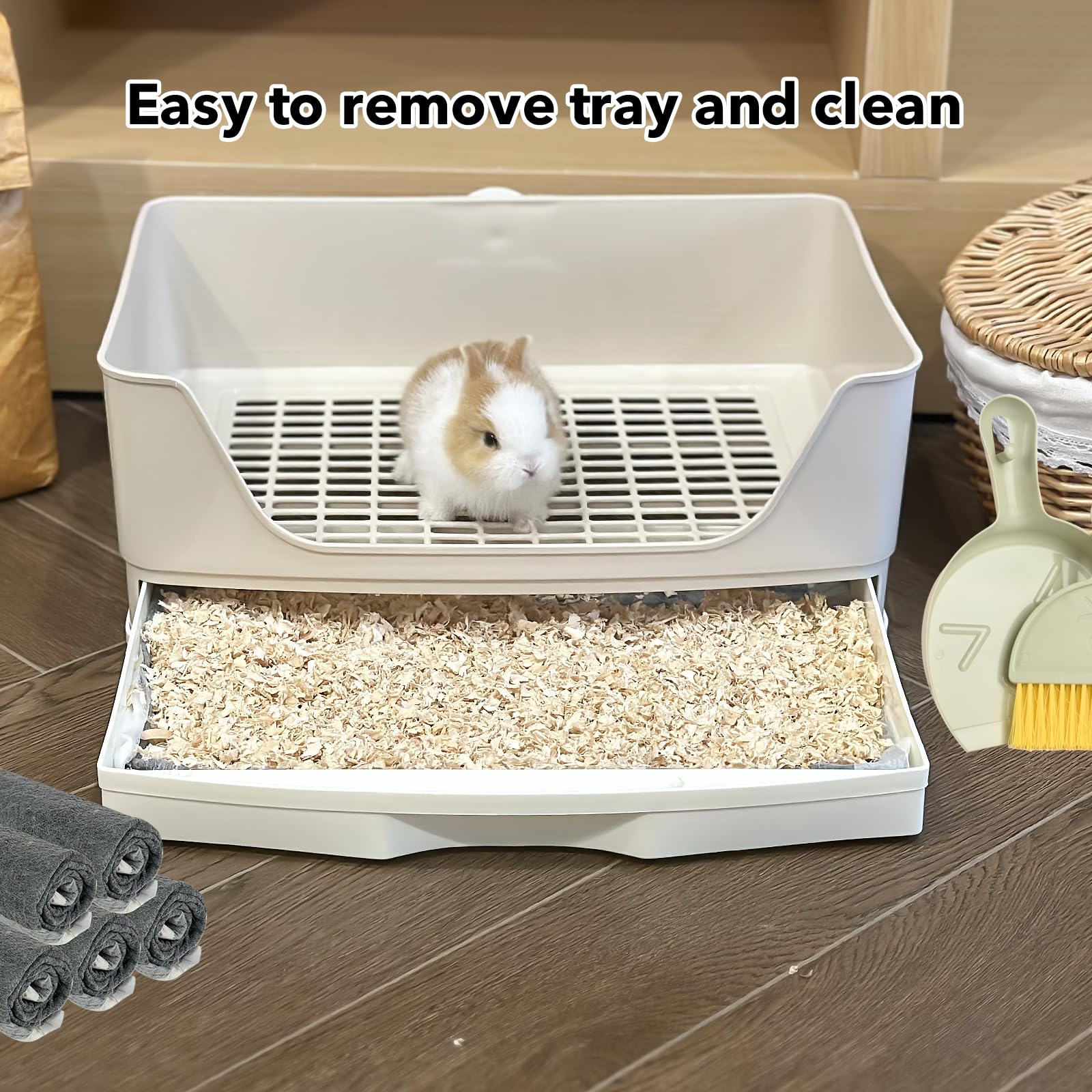 RUBYHOME Oversize Rabbit Litter Box with Drawer, Corner Toilet Box with Grate Potty Trainer, Bigger Pet Pan for Adult Guinea Pigs, Chinchilla, Ferret, Galesaur, Small Animals, 16.9 inch Long (White) - image 5