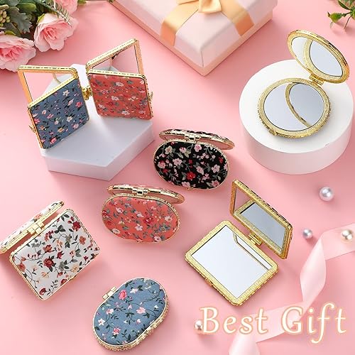 Miniatura 4 de Blulu 24 piezas de espejo compacto para bolso, espejo de bolsillo de flores pequeñas plegables, diseño floral, retro, regalos para mujeres,