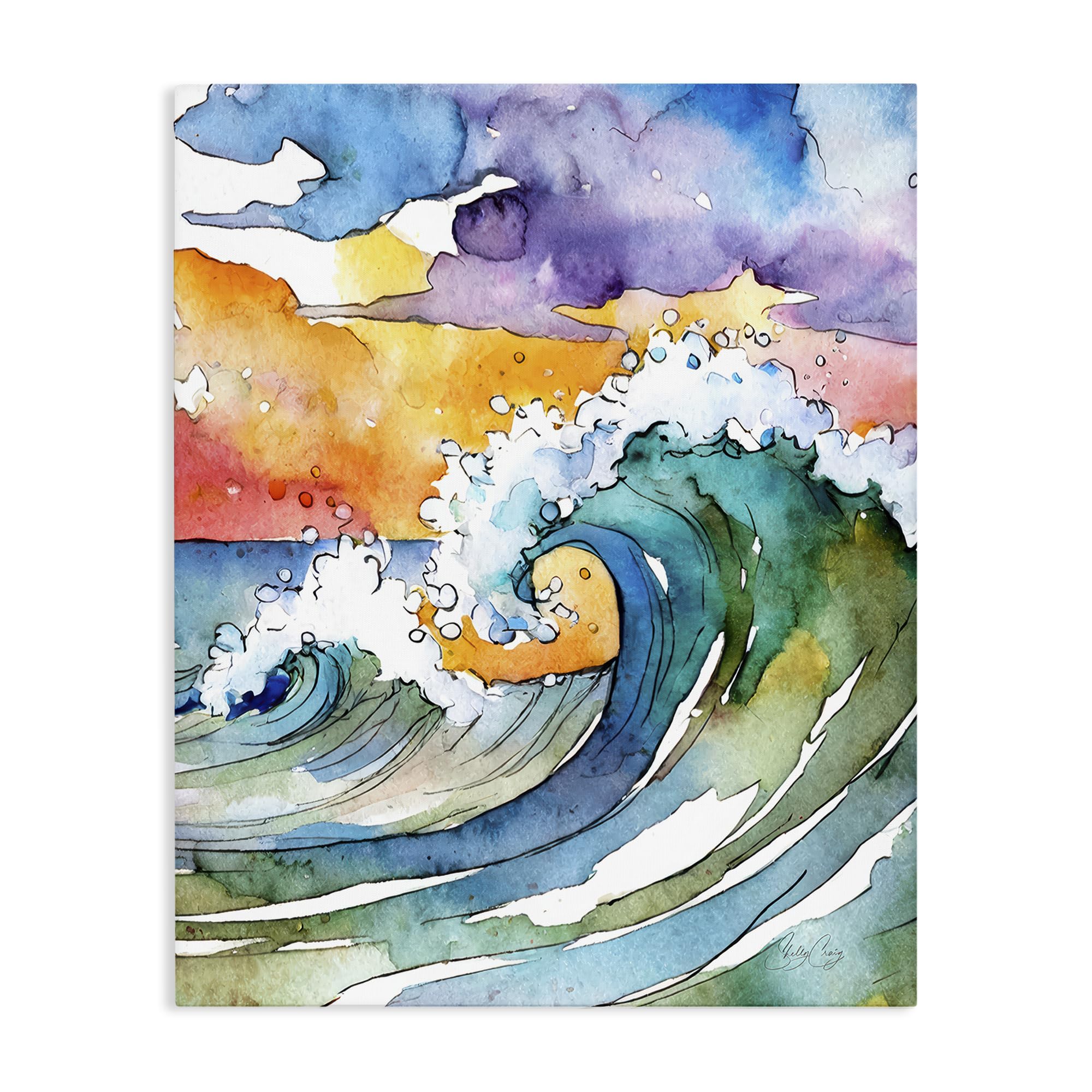 Stupell Industries 'Vibrant Sunrise Surf', Canvas Art, 24 x 30 Inches, Easy to Hang and Sturdy, Made in USA, by Shelly Craig