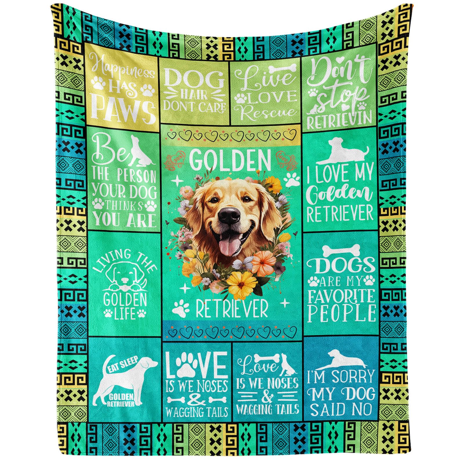 Plaid Golden Retriever turquoise en peluche légère pour canapé et voyage