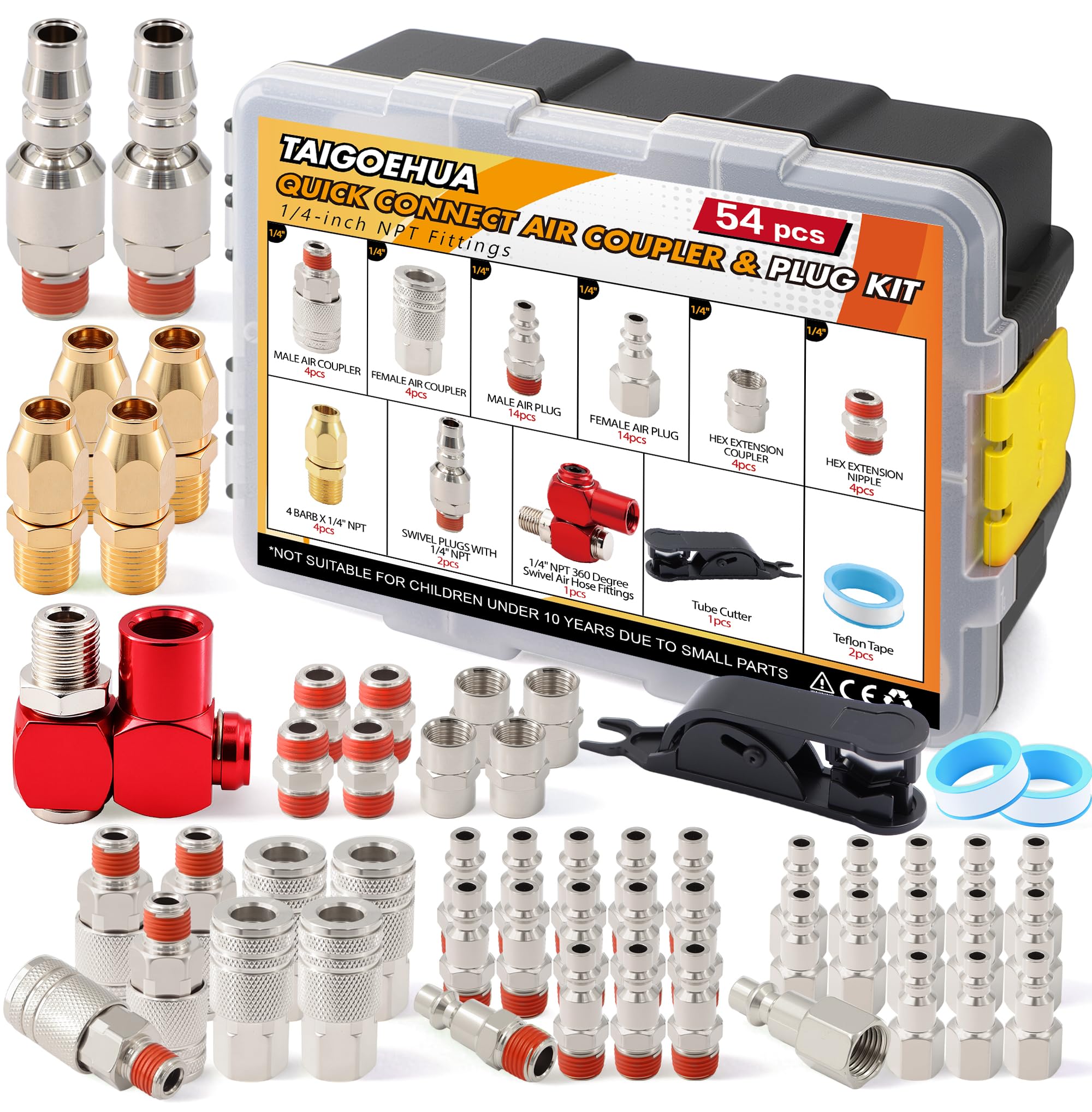 54 Pcs 1/4" NPT Air Compressor Fittings Kit, Quick Connect Coupler Plug Set