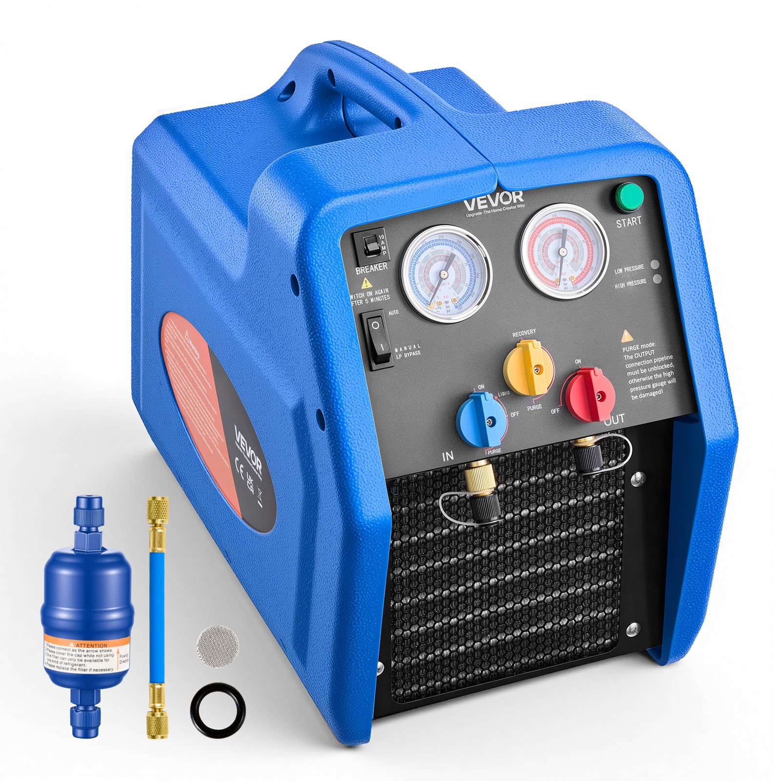 VEVOR Station de Récupération Fluides Frigorigènes Portable 3/4 HP, Récupérateur de Réfrigérant Monocylindre, pour CVC Résidentiel Climatisation Auto, Unité de Récupération pour Frigoriste 1450 tr/min