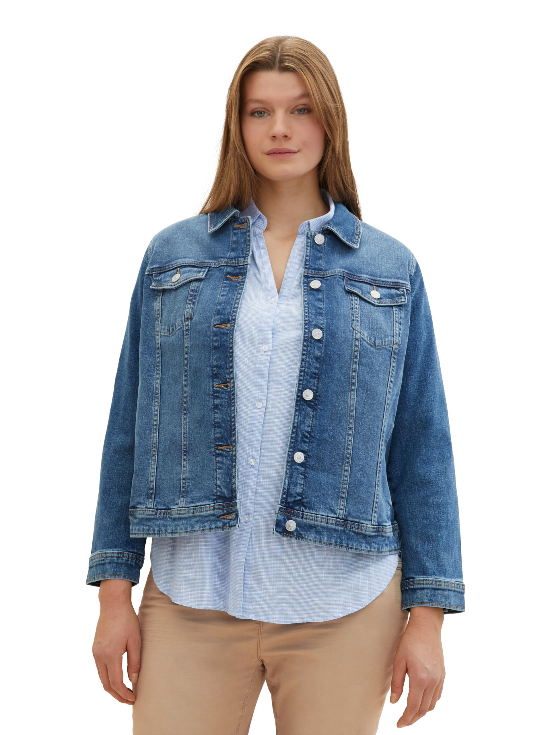 TOM TAILOR Damen Plussize Jeansjacke im Washed-Look