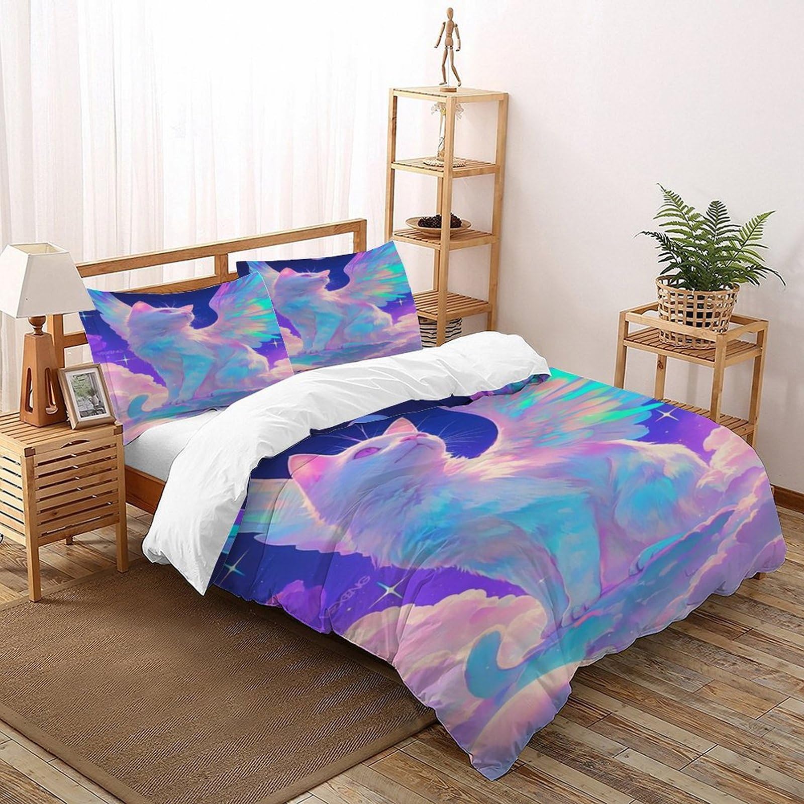 Housse de couette chat domestique coloré pour décorer une chambre cocooning