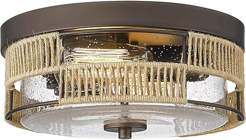 Luminzone Lámparas de techo industriales de montaje empotrado, 2 luces con vidrio sembrado, iluminación de techo para interiores y exteriores, para