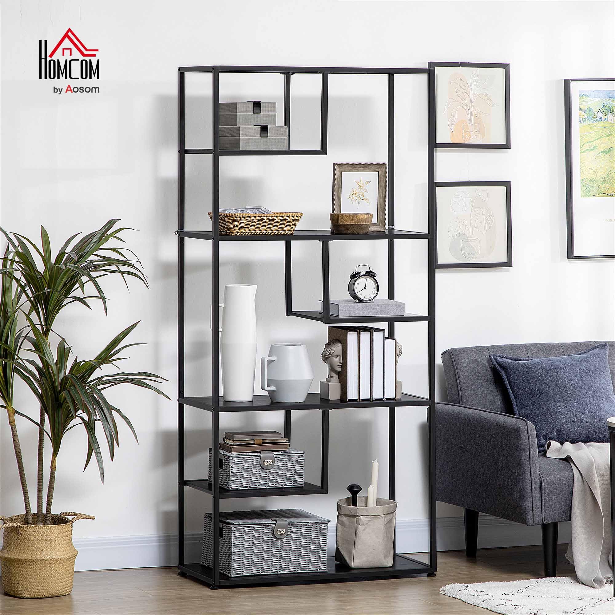 HOMCOM Libreria Scaffale a 7 Ripiani, Libreria Verticale Salvaspazio, Struttura in Acciaio, Scaffale Portaoggetti per Soggiorno Camera da Letto Ufficio Studio, Industriale, 83x34x180 cm, Nero