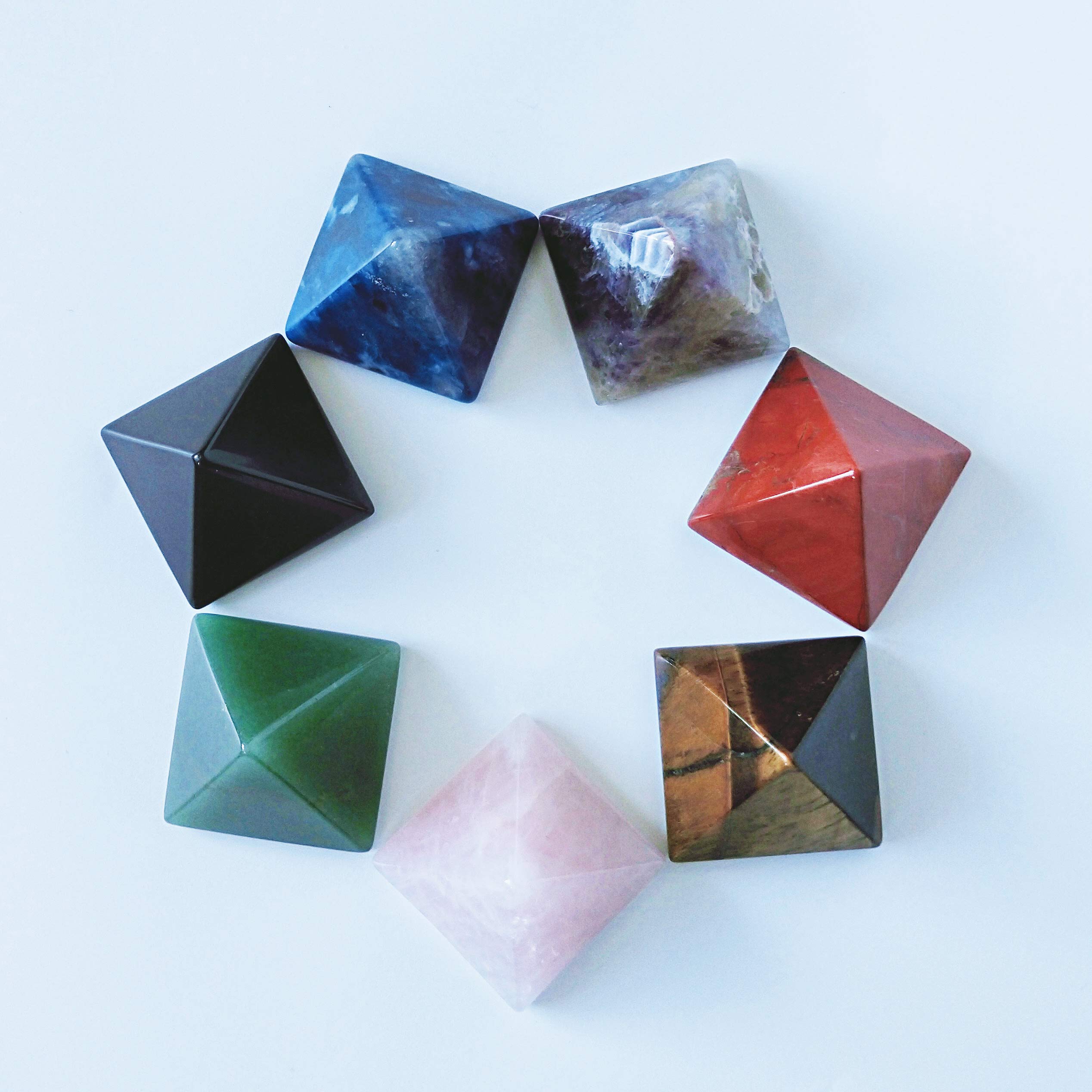 Mina Heal Set of 7 Crystal Pyramids of Natural Chakra Healing Stones, 1.5 inch