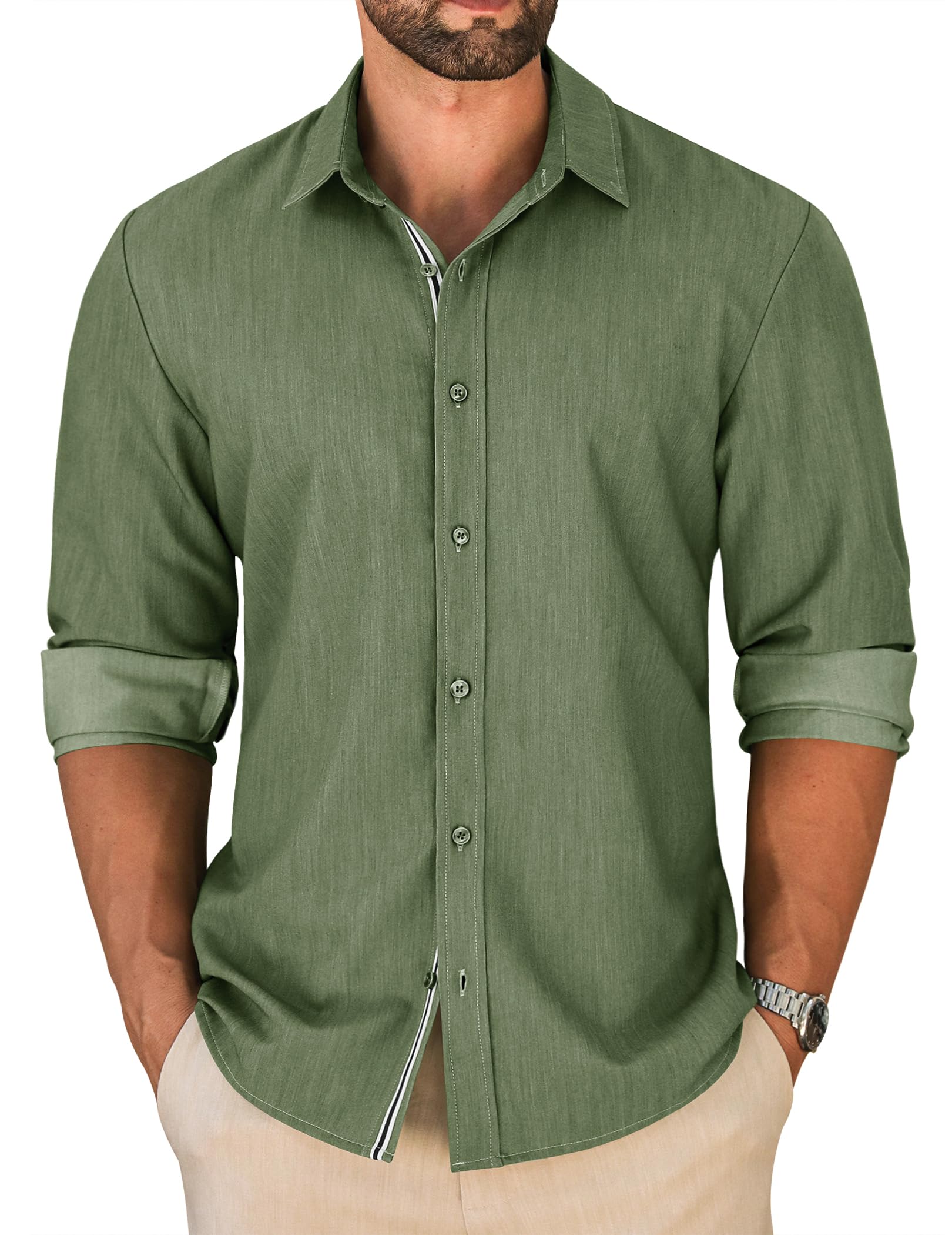LETSEE Men's Denim Texture Untucked Dress Shirt