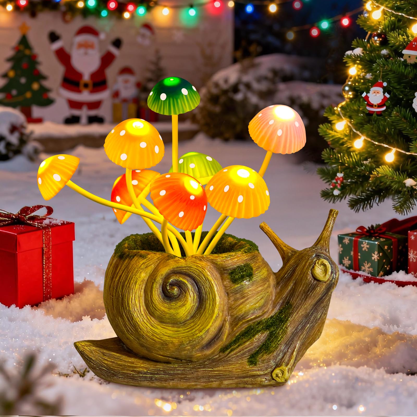 Solar Garden Statues Outdoor, Snail Garden Decor Solar Lights with Mushrooms, Birthday Gifts for Women Mom Grandma, Fairy Accessories for Patio Yard Lawn Backyard Balcony Housewarming Ornament