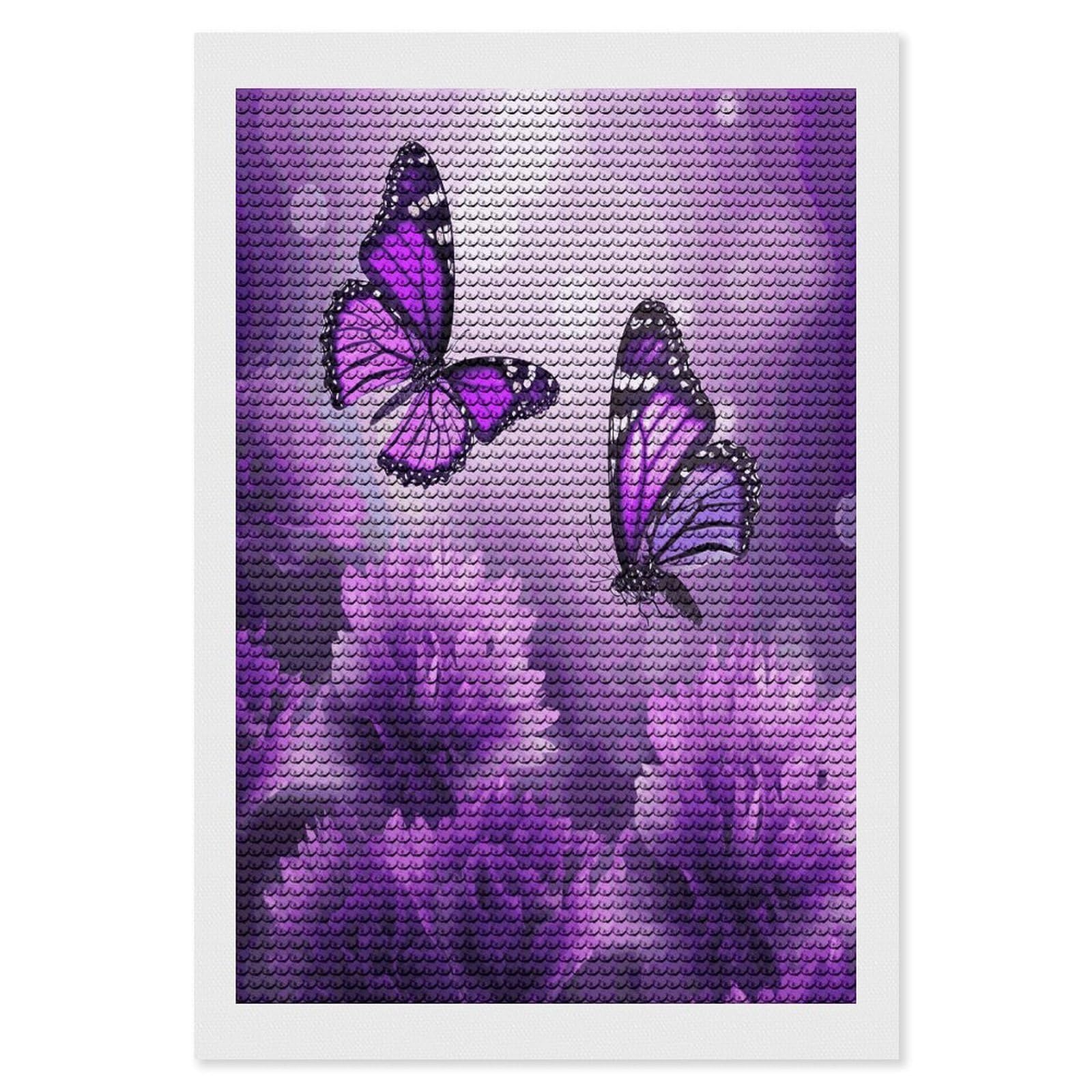 LDGSUPH Purple Flower Butterflies Diamond Painting Kits for Adults Paint with Diamond Pictures Art DIY Full Drill Diamond Dots Painting Personalized Diamond Photo for Home Wall Decor Gift 8"x12"