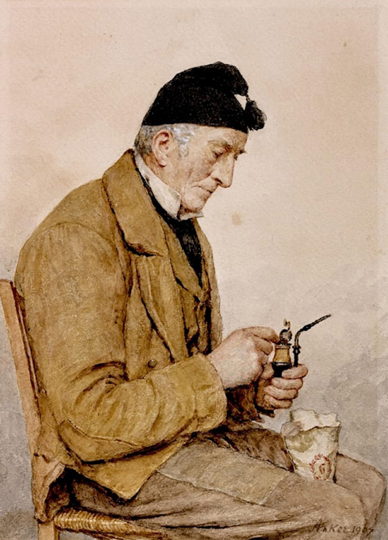 SERENDIPITP Vintage Picture Print on Canvas Wall Art Poster Farmer with Pipe by Albert Anker Artwork Print Poster for Wall Decor 60x90cm