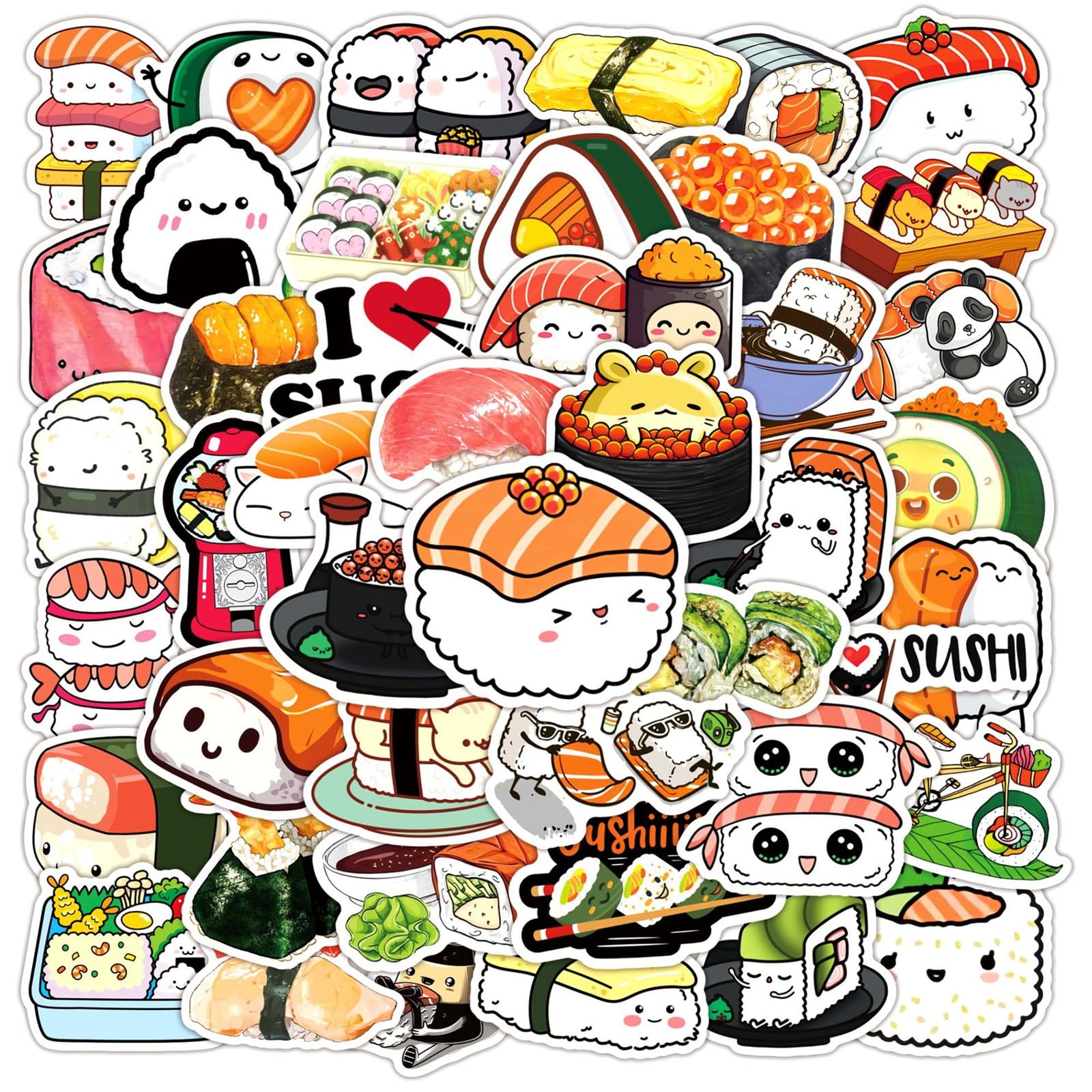 Sushi Stickers, 50PCS Japanese Sushi Sticker, Cute Food Stickers Vinyl Waterproof Decals for Teens Adult Water Bottle Laptop Decor Party Favors