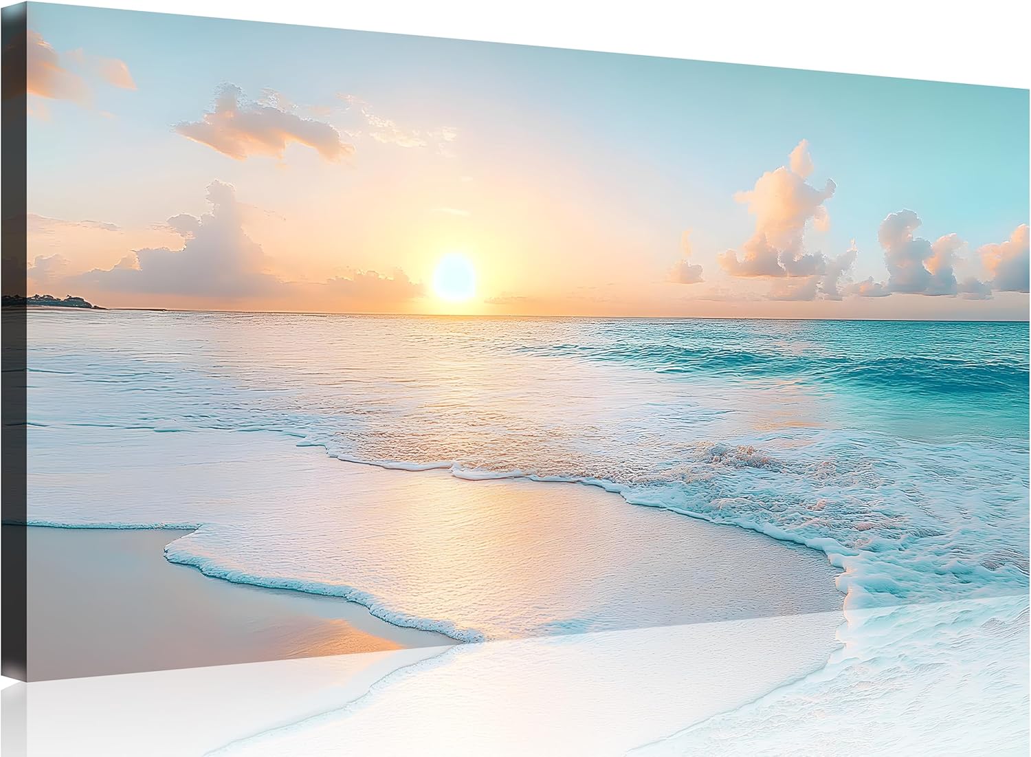 TutuBeer Beach Pictures Wall Art Beach Canvas Wall Art White Ocean at Sunrise Print on Canvas Seascape Paintings Coastal Picture Framed Artwork for Bathroom Living Room Office Home Decor 8" x 16"