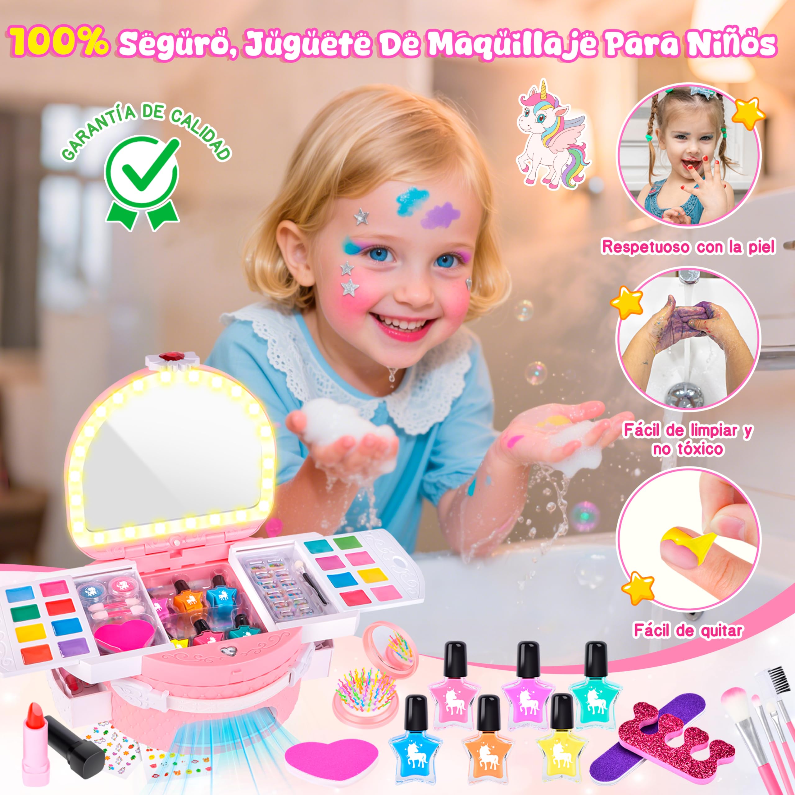 Herenear Set Manicura Niñas con Peel Off Pintauñas, Esmalte de Uñas Secador, Juguetes Kit Estudio Uñas Infantil, Pegatinas de Uñas Juego Cumpleaños Regalo para Niños Niñas (Rosa)