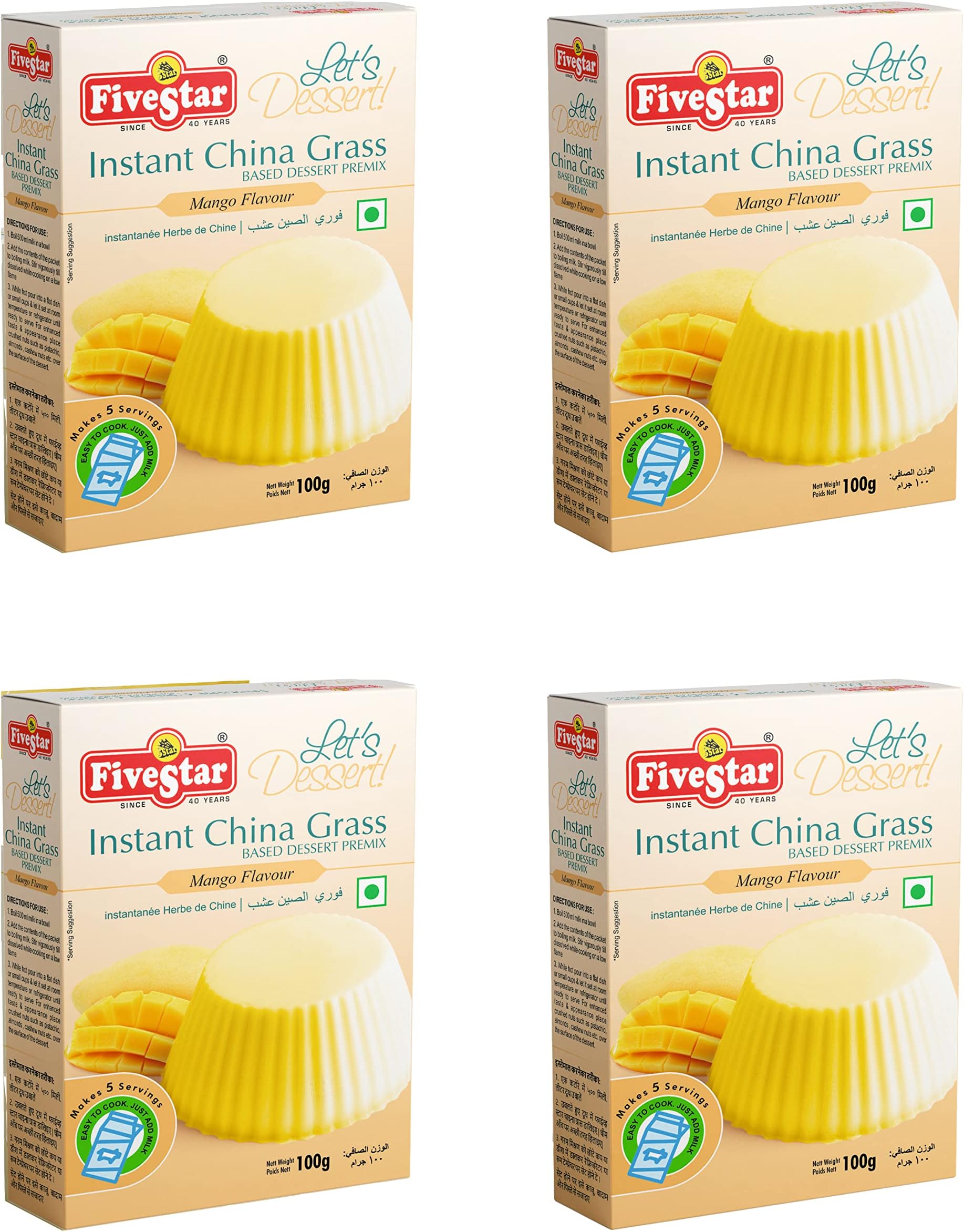 Five Star Instant China Grass Mix Mango (100 g Box) - Pack of 4