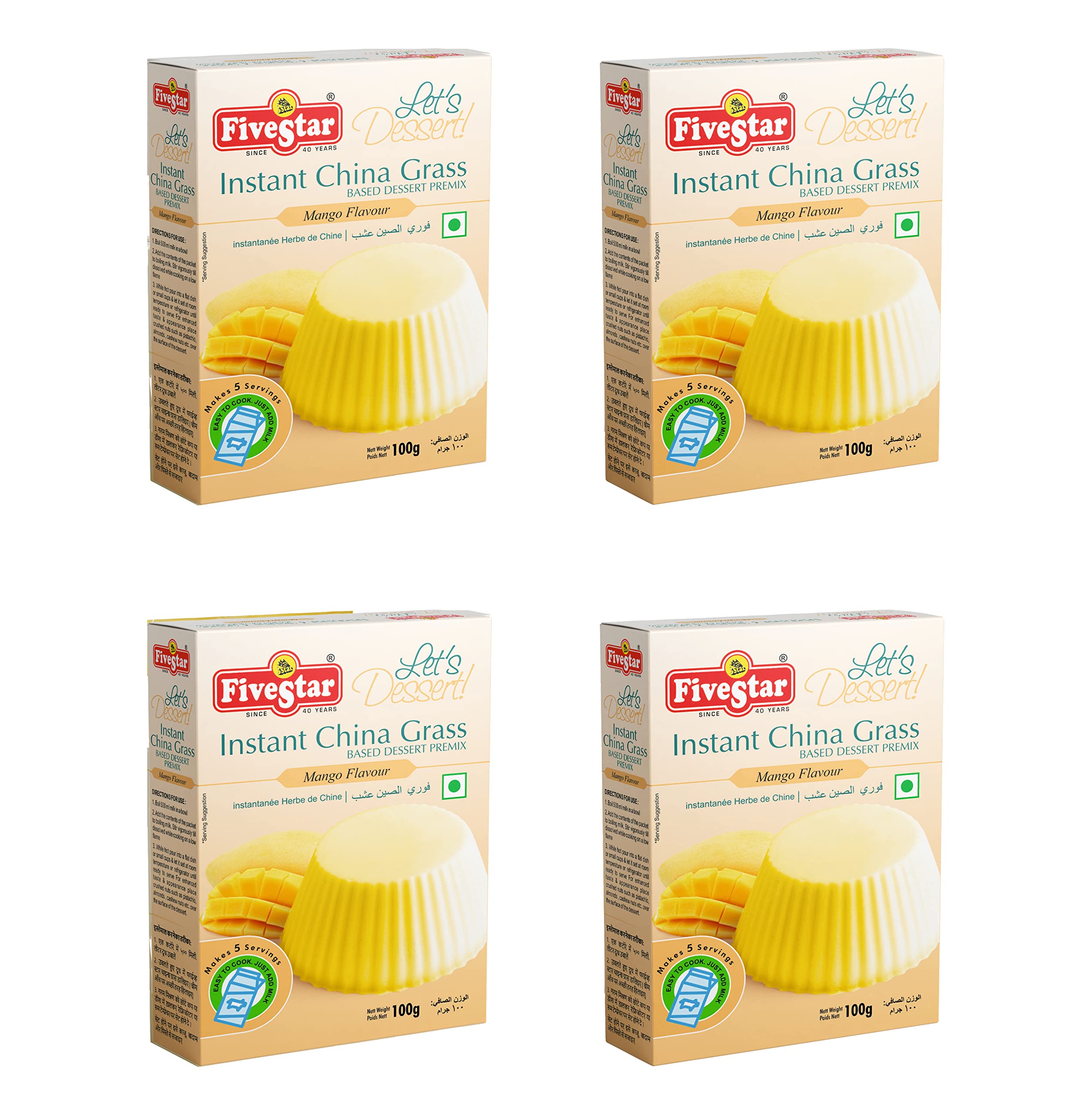 Five Star Instant China Grass Mix Mango (100 g Box) - Pack of 4