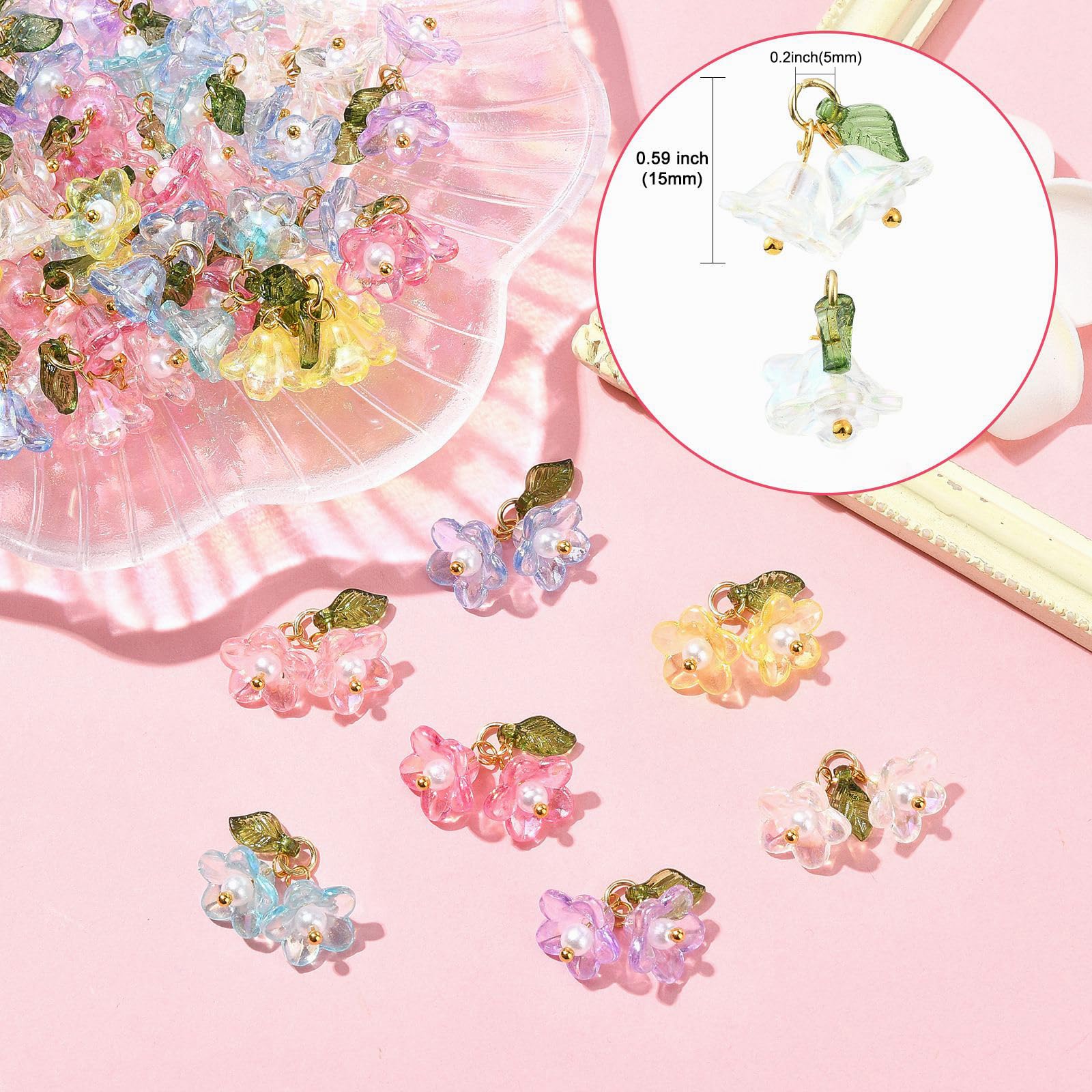 UR URLIFEHALL 70 Pcs 7 Styles Lily of the Valley Charms Acrylic Flower Charms Pendants for Jewellery Making Necklace Earring Crafts Keychain - Image 2