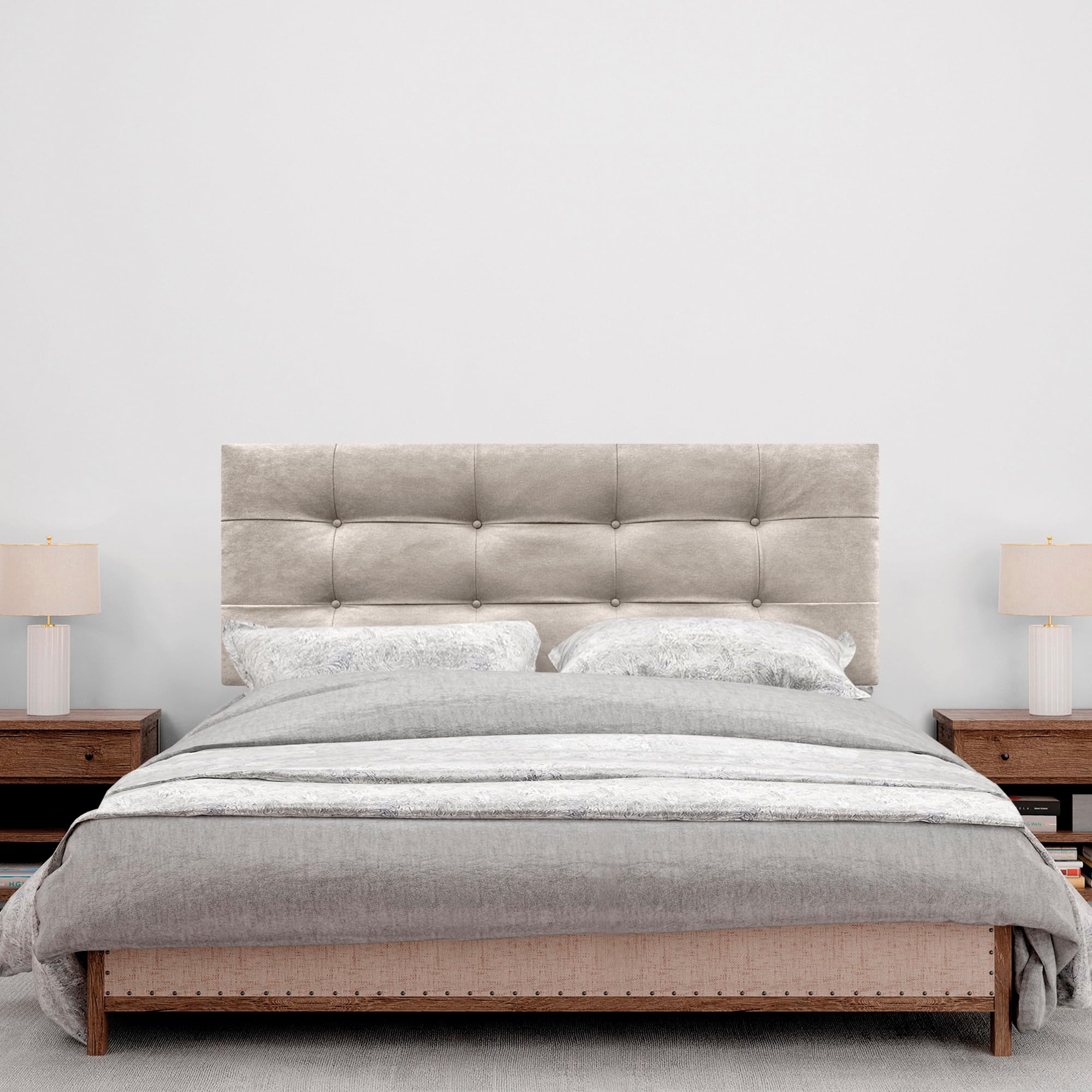 DHOME Testiera letto Capitoné. Testiera imbottita ACUALINE Tessuto e similpelle. Testate per letti matrimoniali e singoli (tessuto beige, 160x115cm con gambe (letti 150/160))