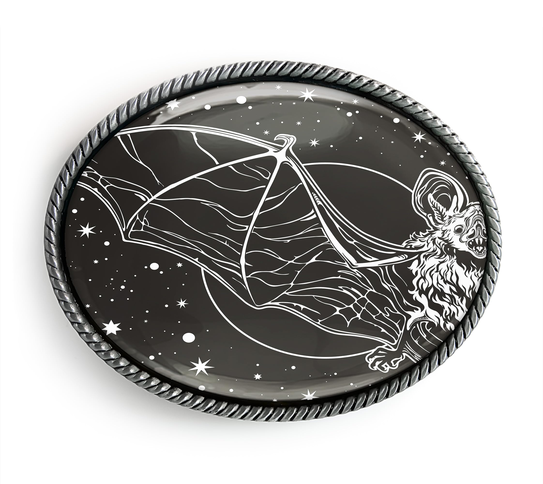 Bat Belt Buckle - Gothic Illustration Halloween Art Handmade Artisan Buckle (Antique Gold)