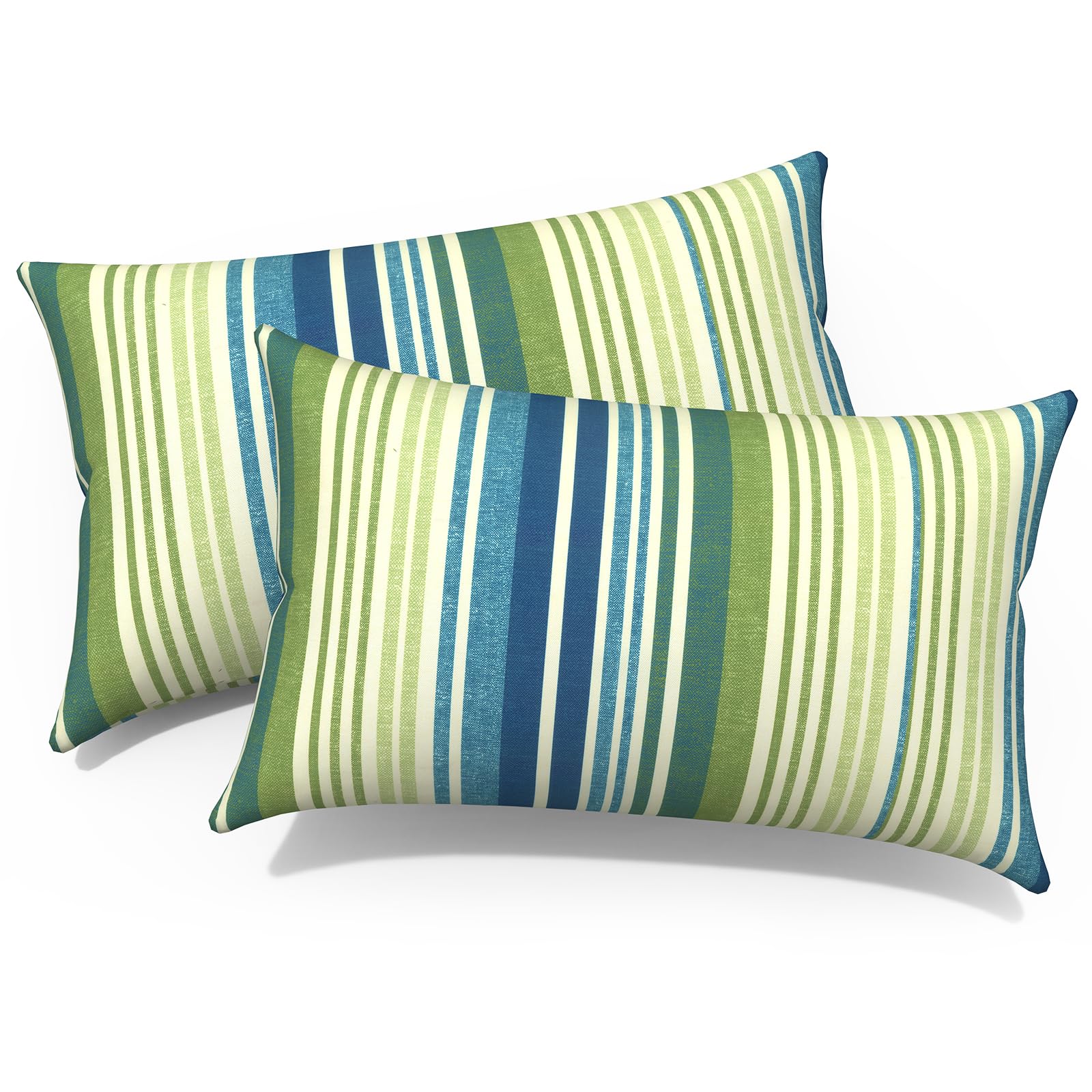 Melody Elephant Outdoor Lumbar Pillows, Water Repellent Cushion Pillows 12x20 Inch, Outdoor Pillows with Inserts for Home Garden, Pack of 2, Stripe